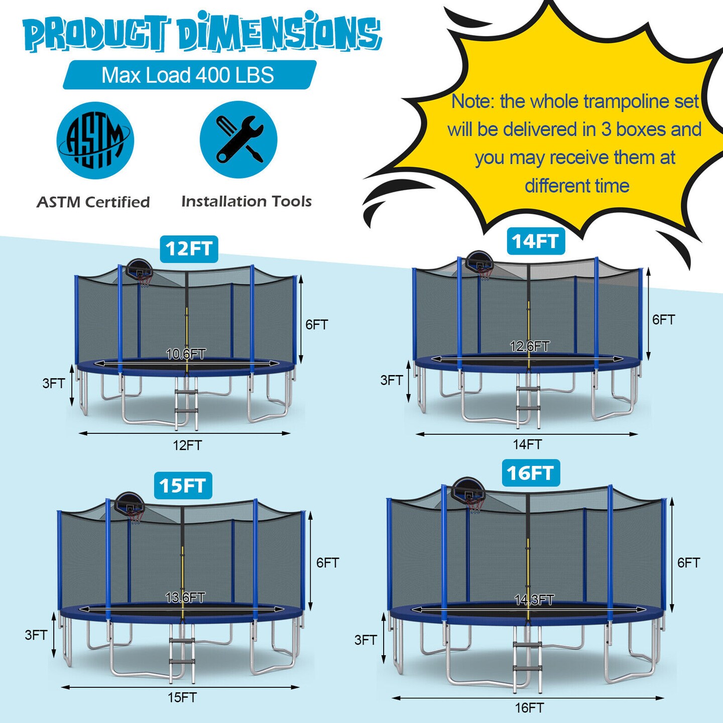 Outdoor Recreational Trampoline with Enclosure Net