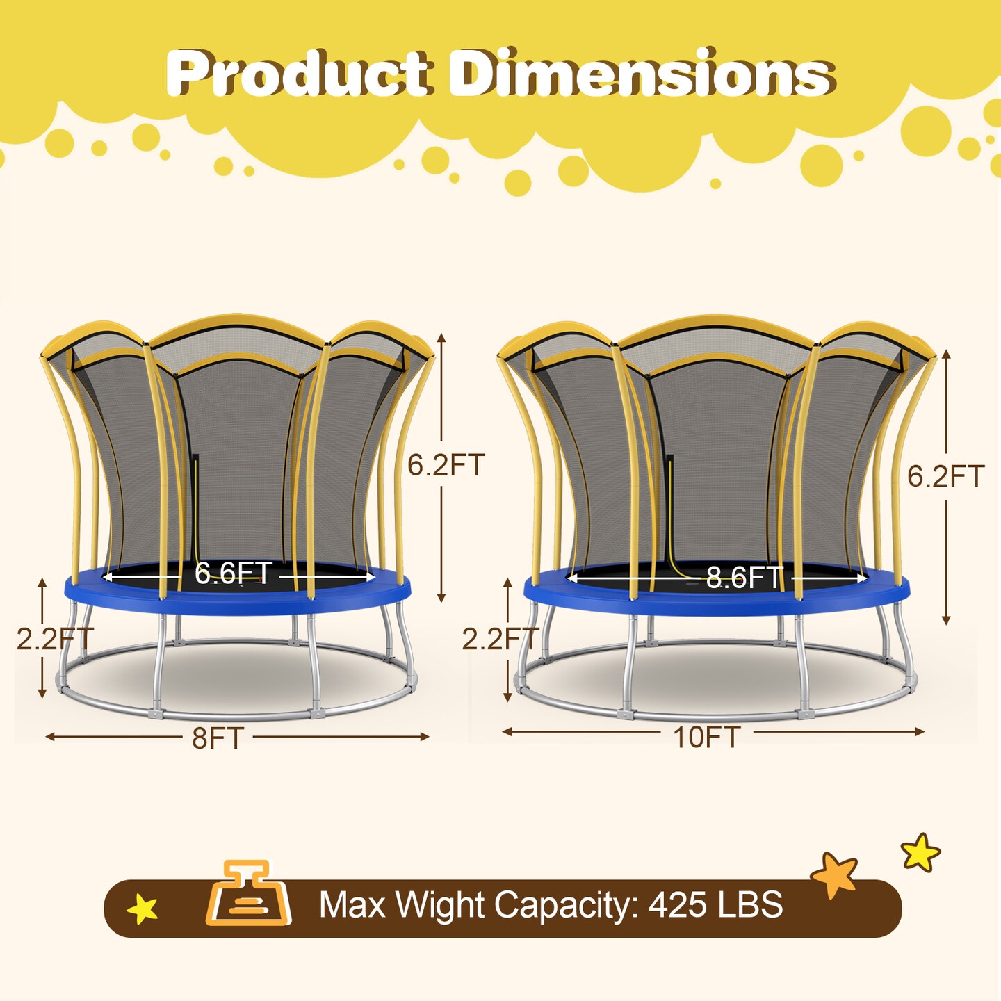 8 Feet Outdoor Unique Flower Shape Trampoline with Enclosure Net