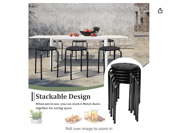 Backless School Classroom Decoration Stools with Round Top, 17.5-Inch Portable Stackable Stools with Metal Frame, 6-Pack Plastic Stack Stools Black is ideal for children and students.