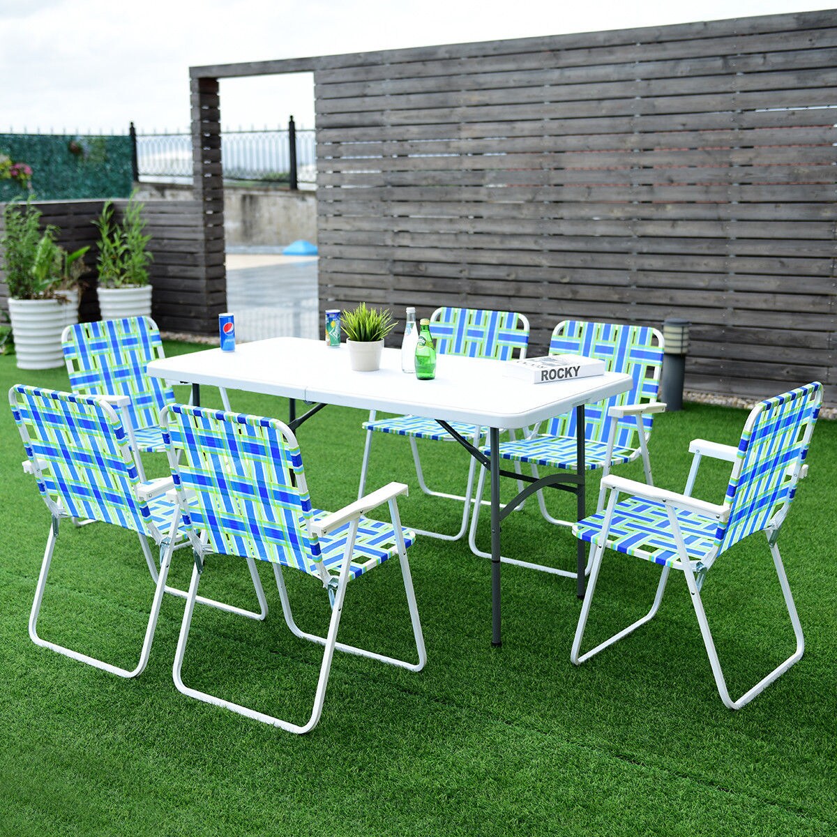 Costway 2/4/6 PCS Folding Beach Chair Camping Lawn Webbing Chair Lightweight 1 Position Blue