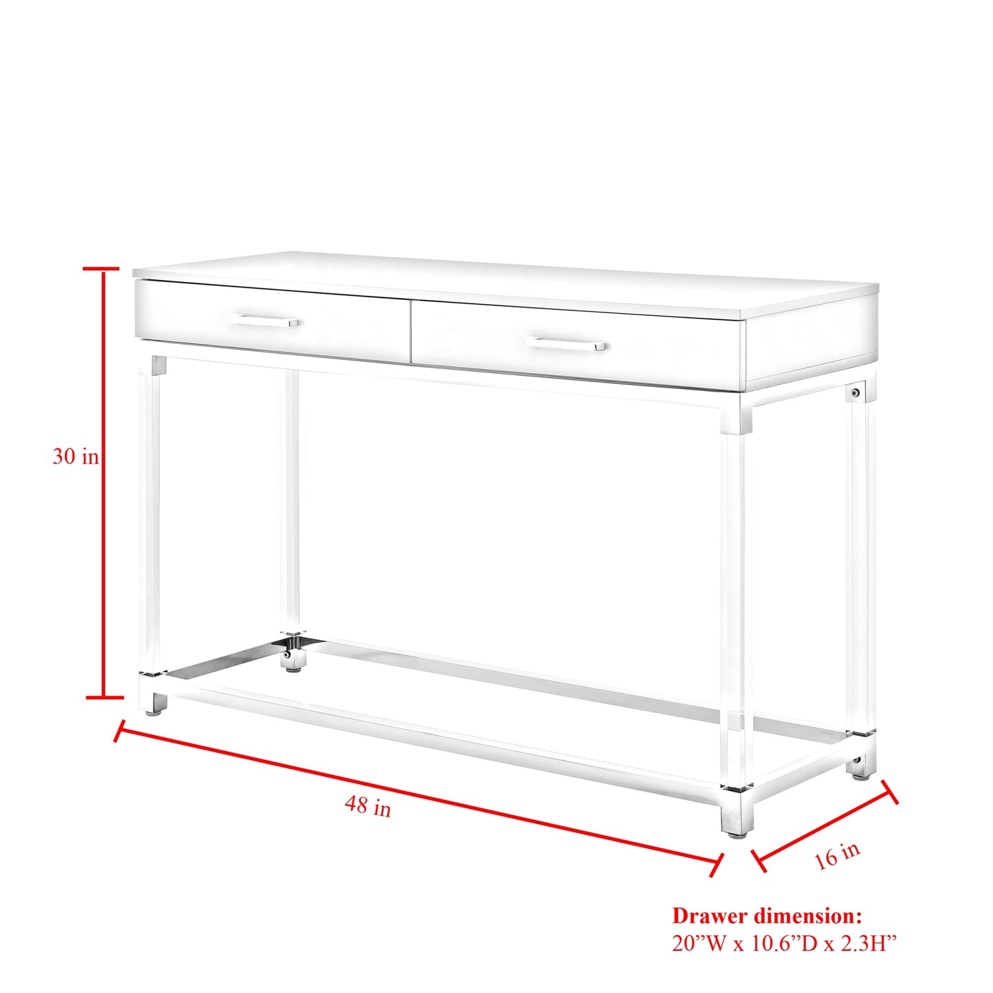 Caspian High Gloss 2 Drawer Acrylic Leg Metal Base Console Table