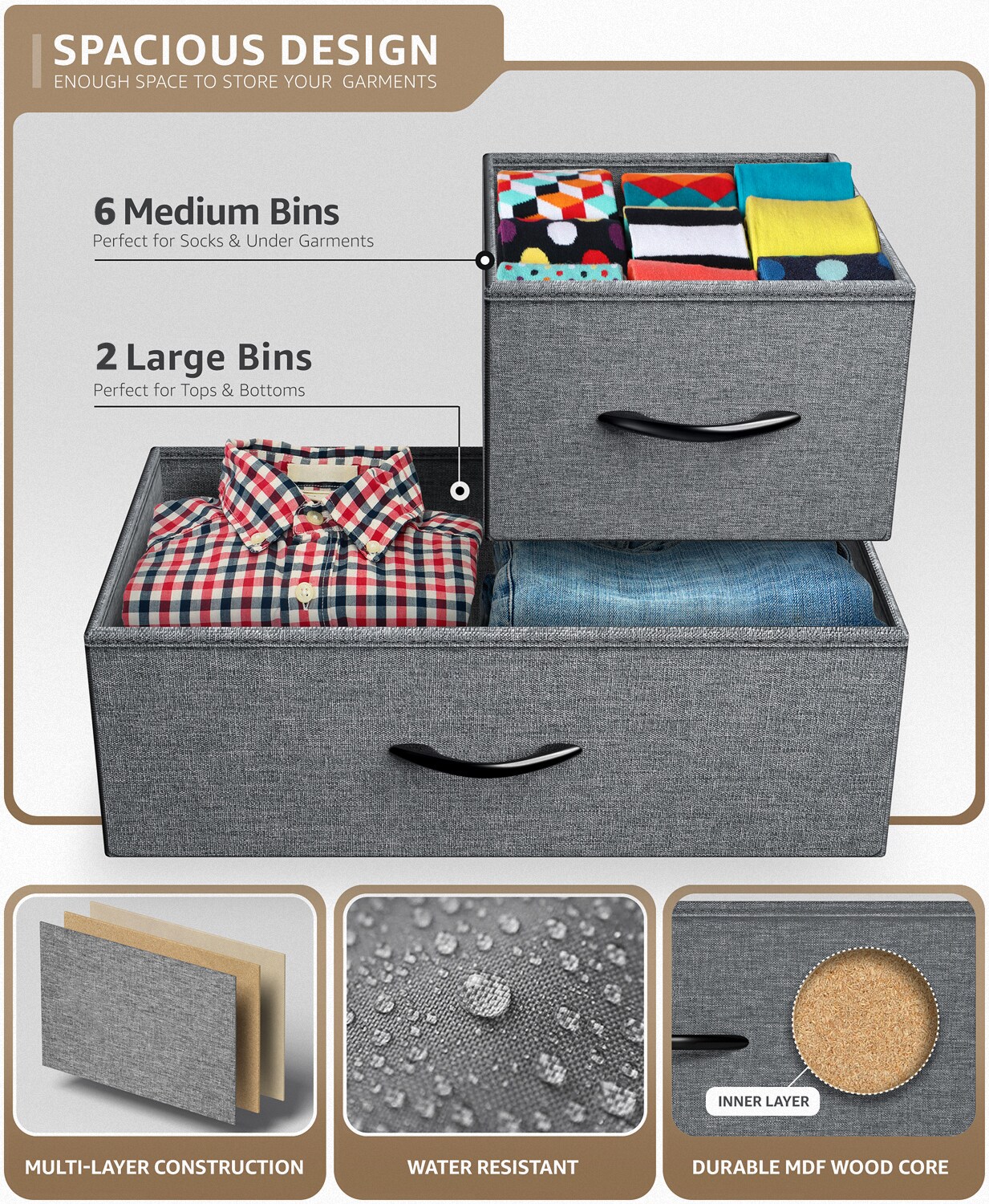 Sorbus Dresser with 8 Drawers - Chest Organizer Unit with Steel Frame Wood Top & Handle Easy Pull Fabric Bins for Clothes - Wide Storage Furniture for Bedroom, Hallway, Living Room, Nursery & Closet