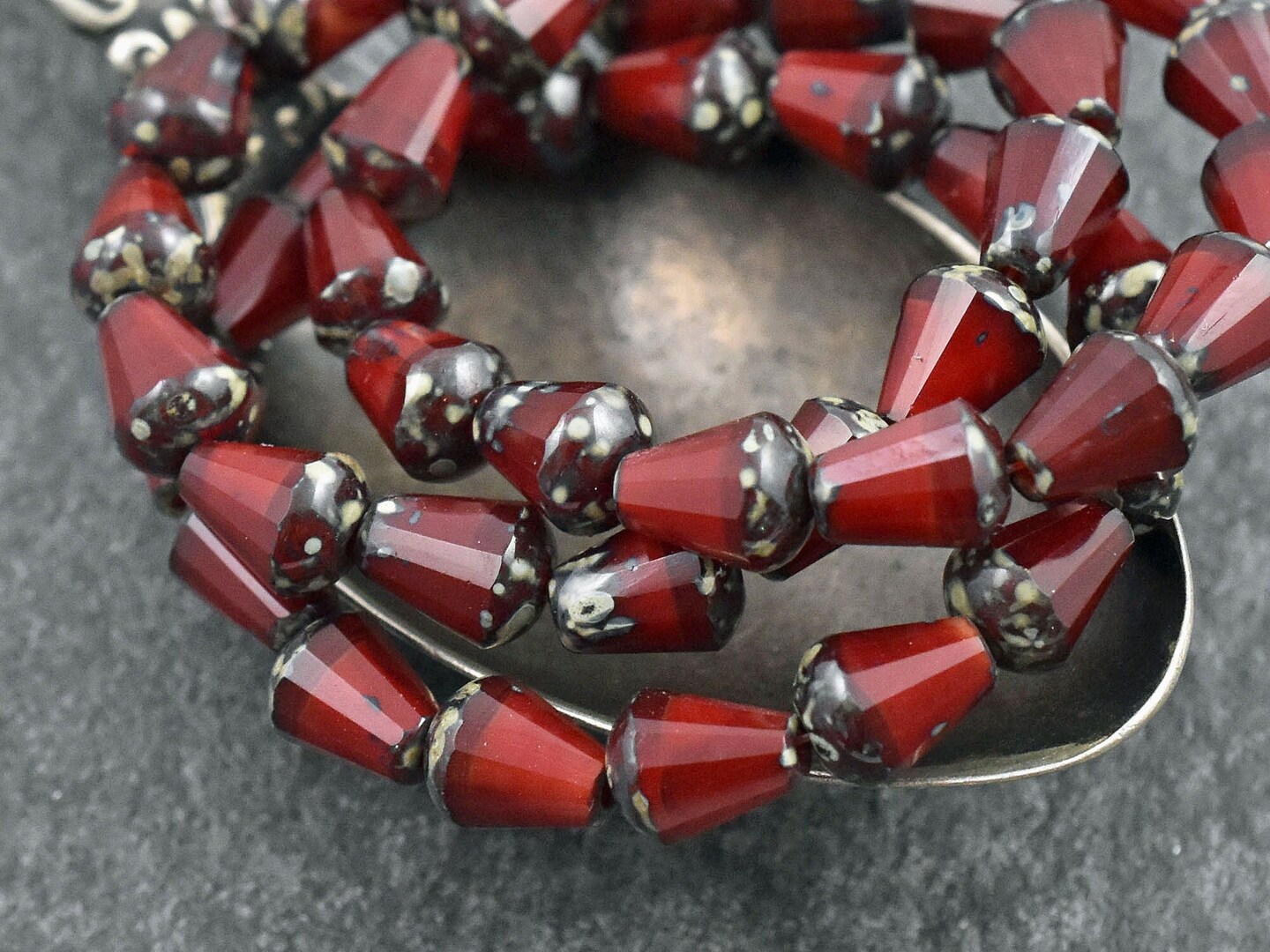 *15* 6x8mm Red Opaline Picasso Vertical Teardrop Beads