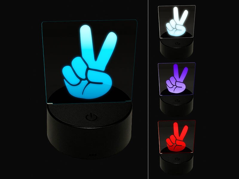 Peace Hand Sign 3D Illusion LED Night Light Sign Nightstand Desk Lamp