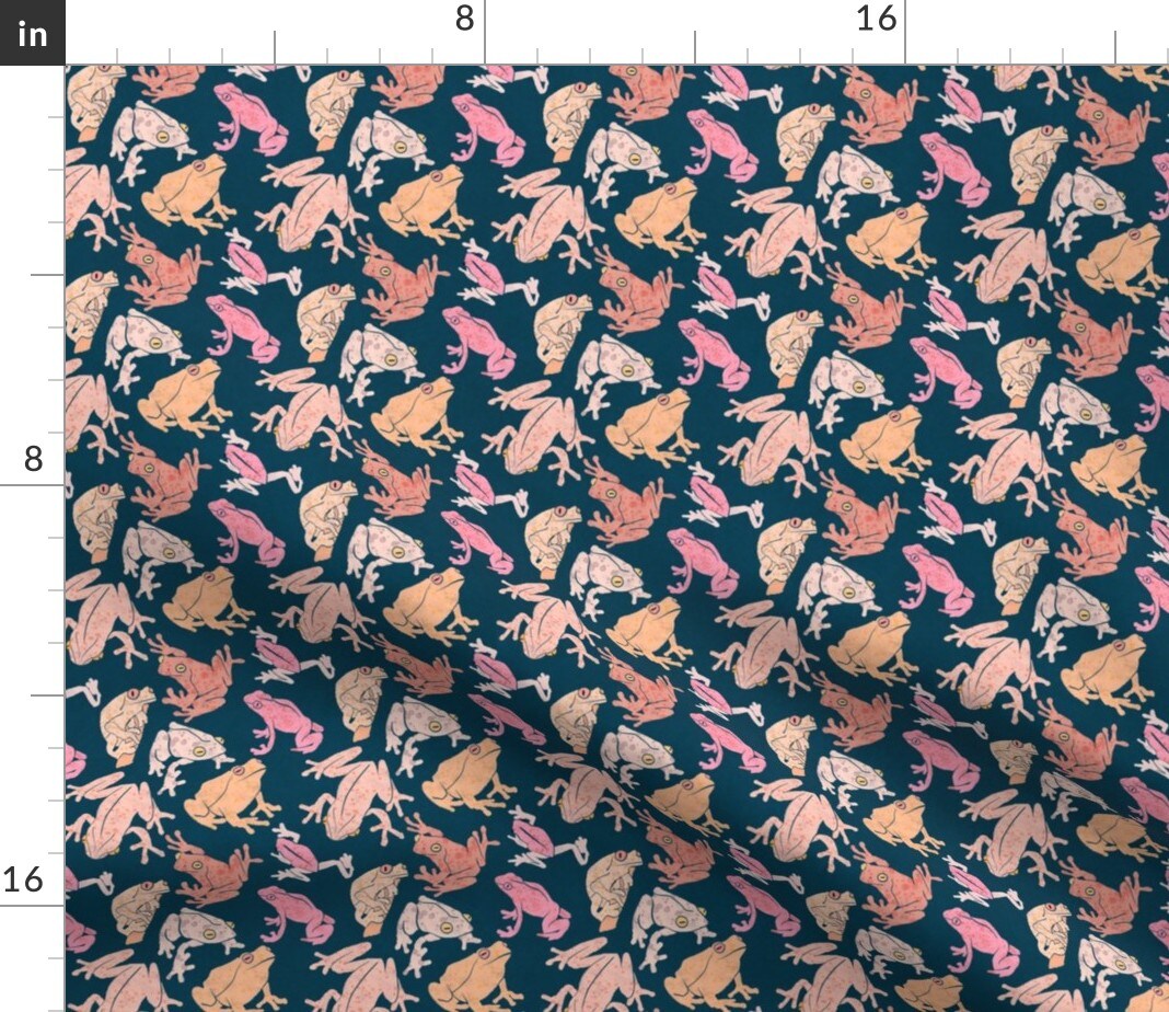 Pink Frogs Blue Bullfrog Spotted Frog Toad Custom Printed Fabric by Spoonflower Various Fabrics by the Yard or Fat Quarter