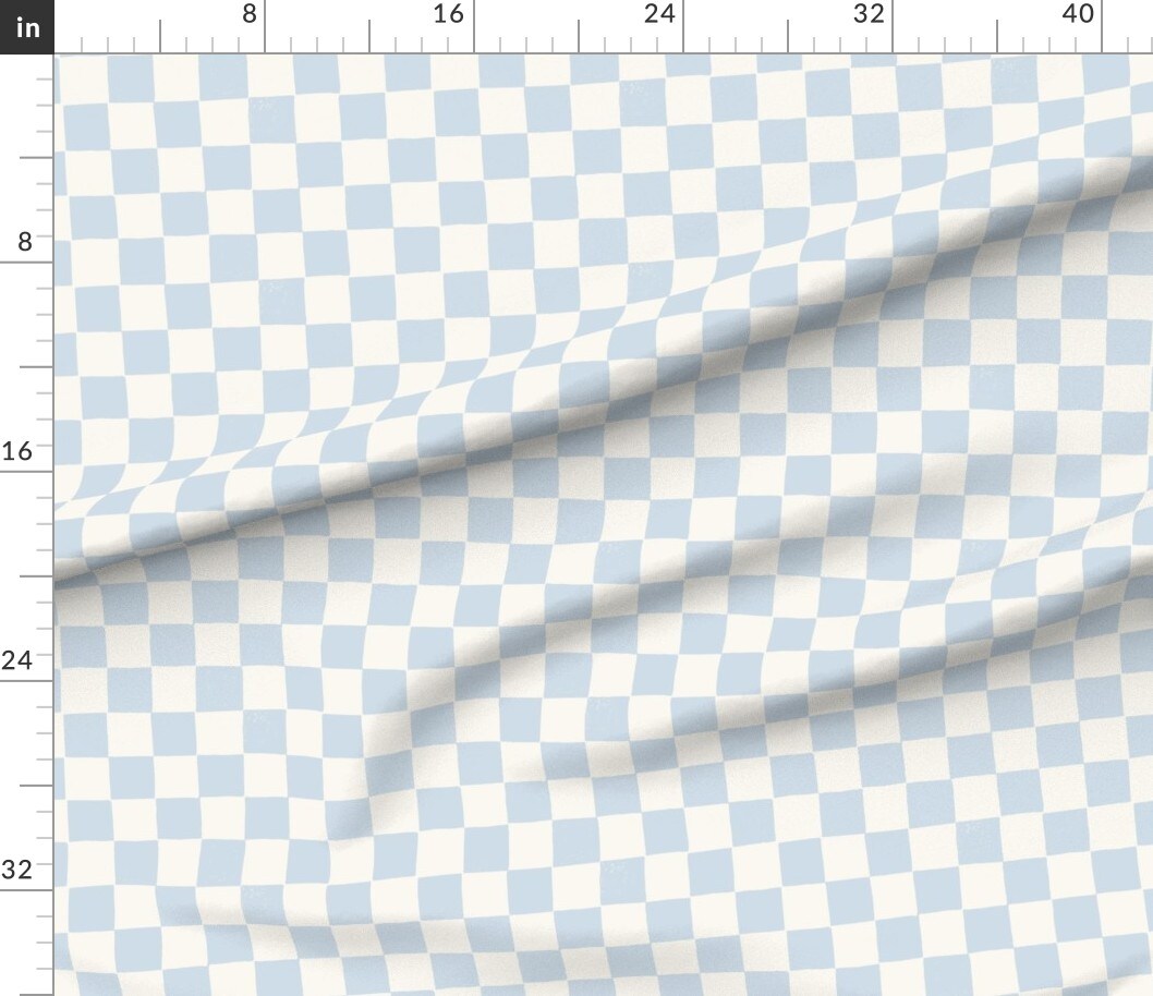 Petal Signature Cotton by the Yard or Fat Quarter Blue Checkerboard Grid Squares Check Block Print Baby Cream Weathered Distressed Custom Printed Fabric by Spoonflower