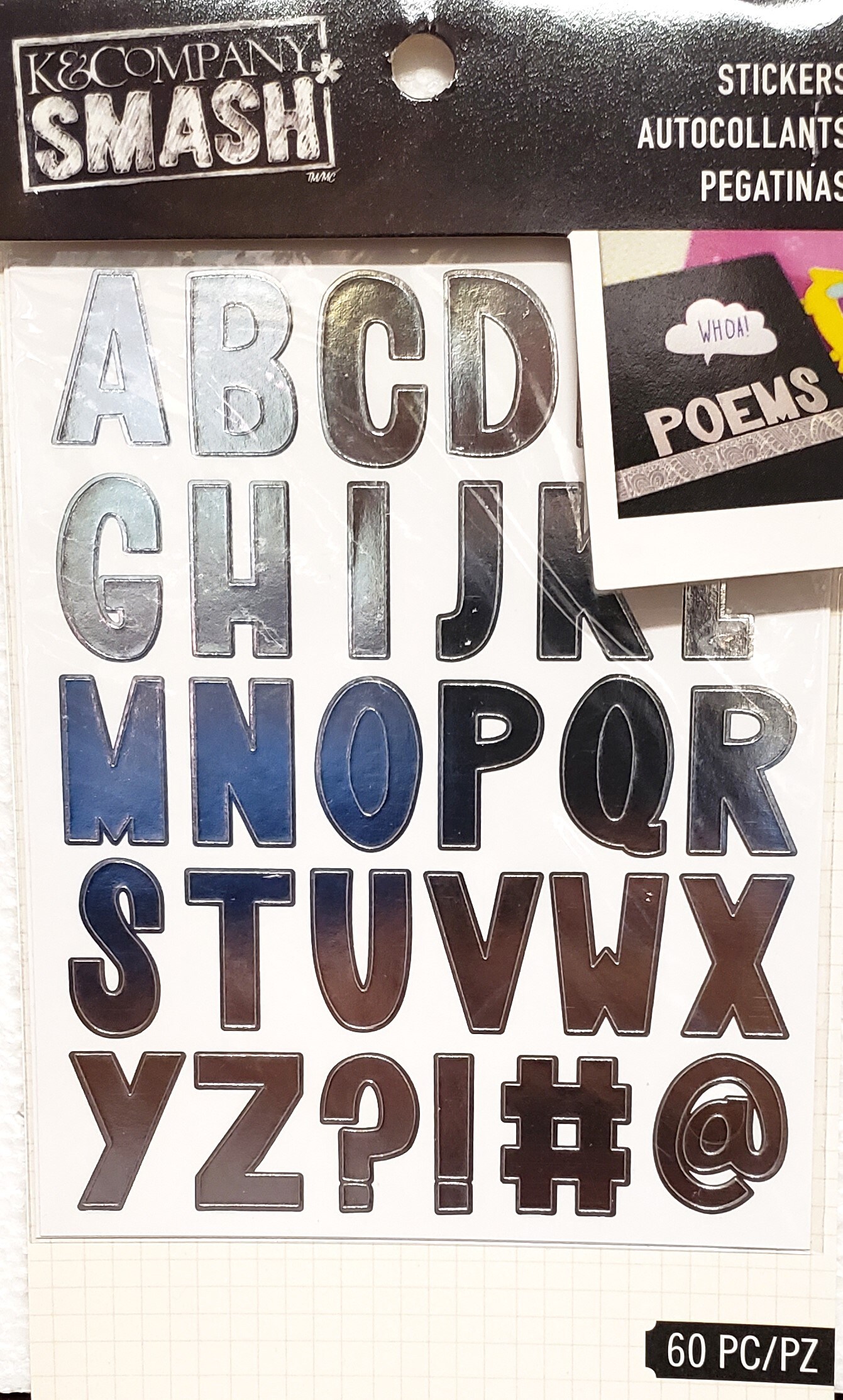 K &#x26; Company Smash Silver Metallic Alphabet Stickers