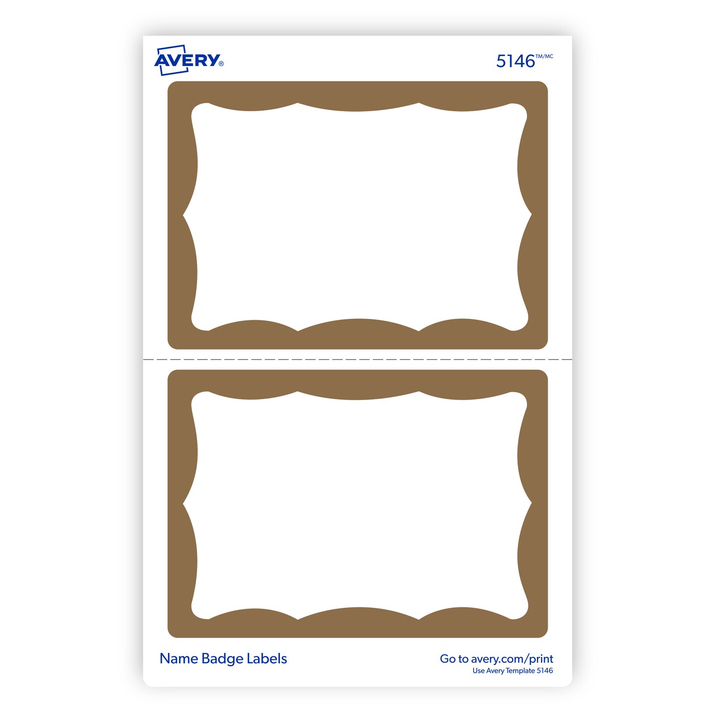 Avery Name Tags, Print or Write, Gold Border, 100 Adhesive Tags Per Pack, 4 Packs, 400 Total (05146)
