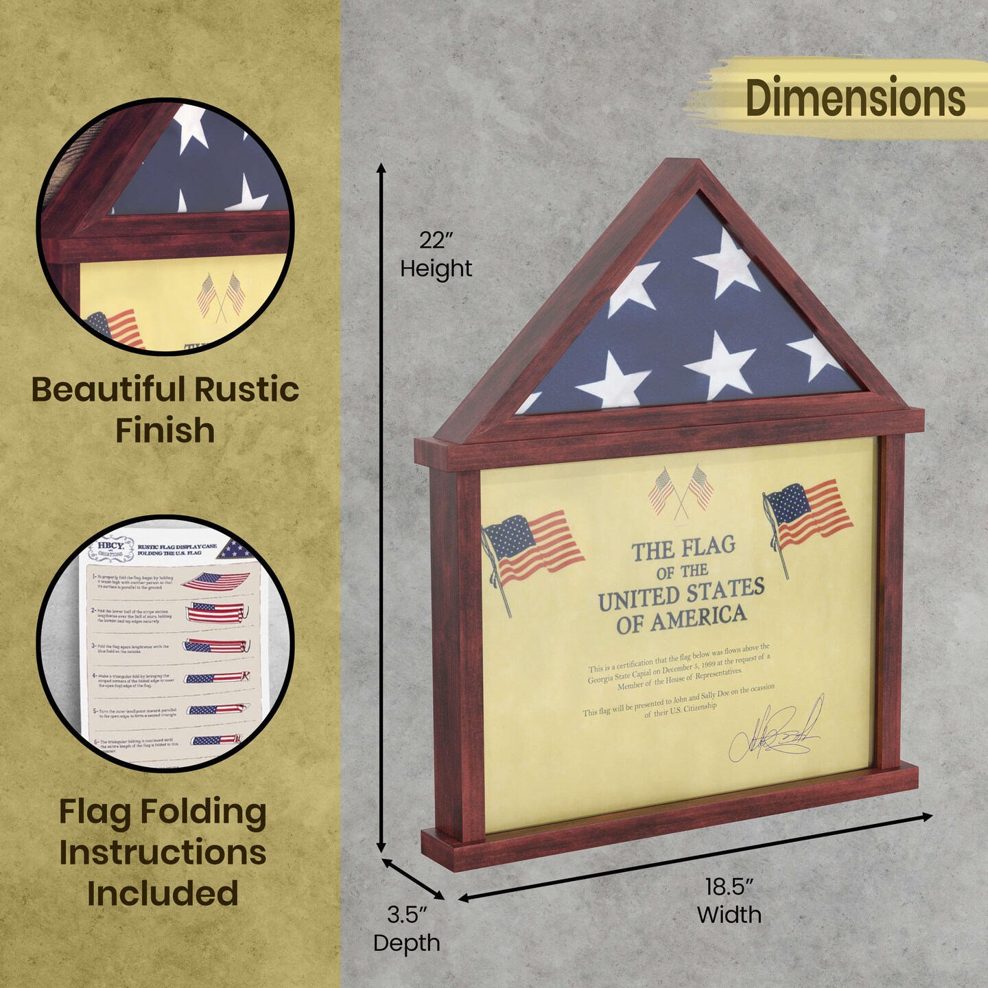 HBCY Creations Memorial Flag, Certificate And Shadow Box Display Case Small - Solid Wood