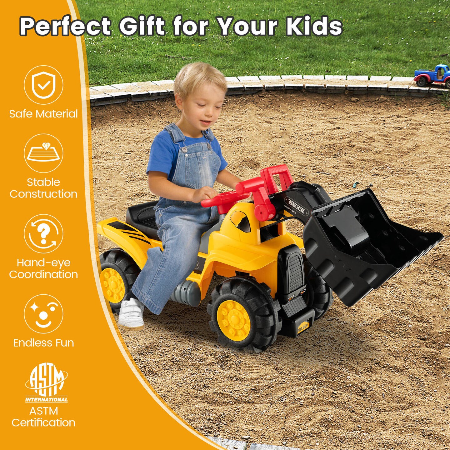 Kids Toddler Ride on Truck Excavator Digger - Yellow