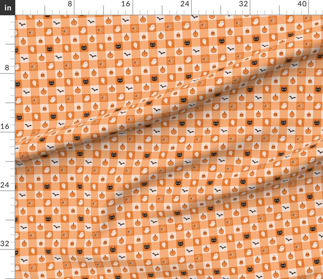 Orange Plaid Kids Illustration Halloween Ghost Pumpkin Spiderweb Jack O ...