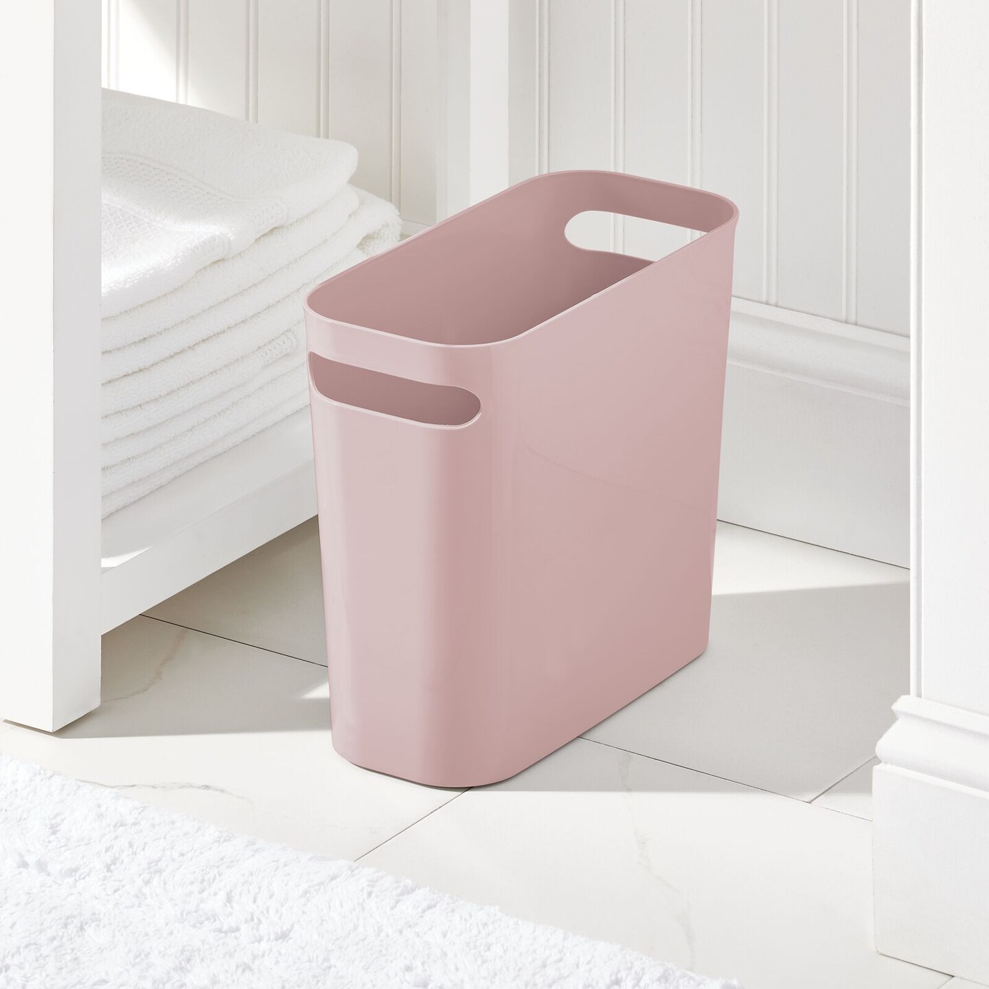 mDesign Slim Plastic Small Trash Can Wastebasket with Handles
