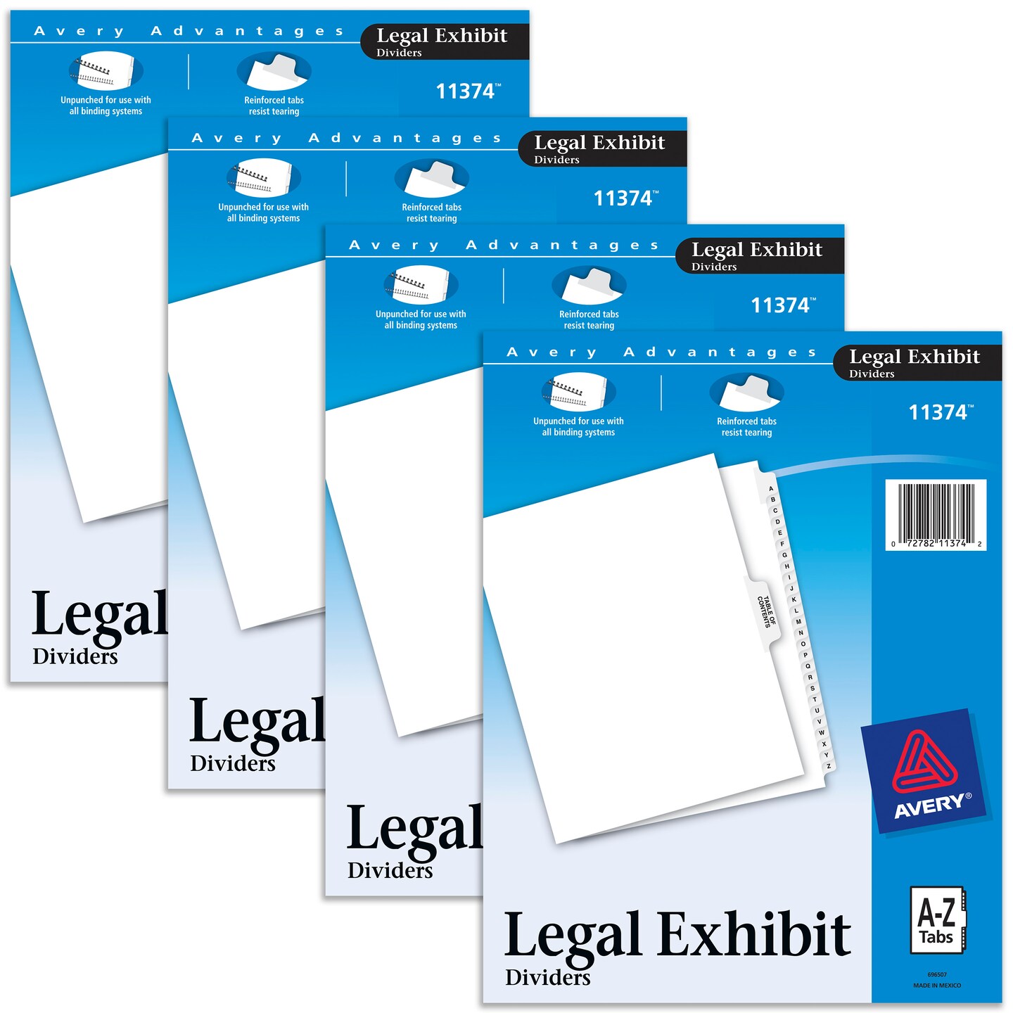 Avery Legal Exhibit Binder Dividers, Preprinted A-Z and Table of Contents Side Tabs, Unpunched Letter Size, 1 Set Collated, 4 Sets per Pack (11374)