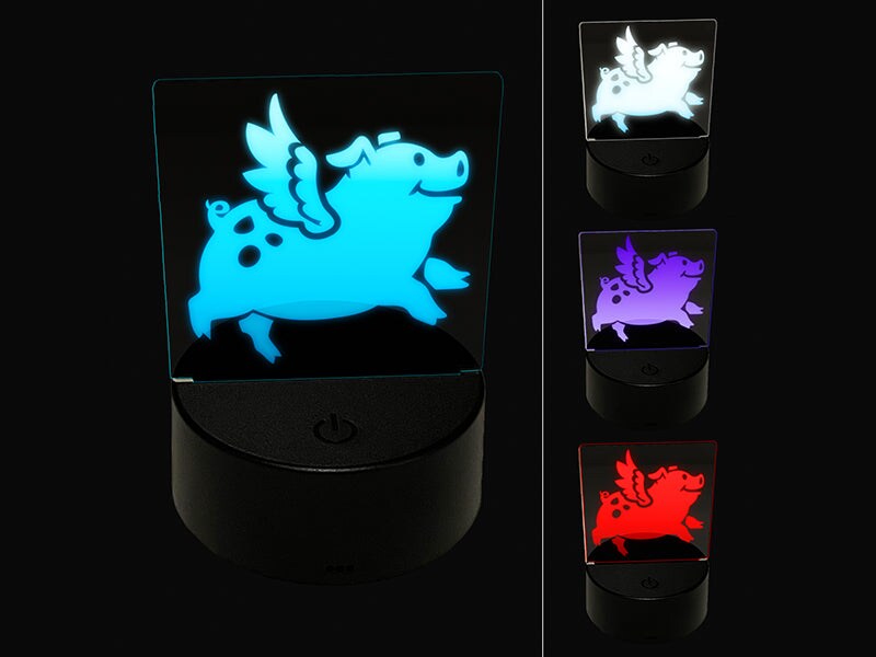 Flying Pig with Wings 3D Illusion LED Night Light Sign Nightstand Desk Lamp