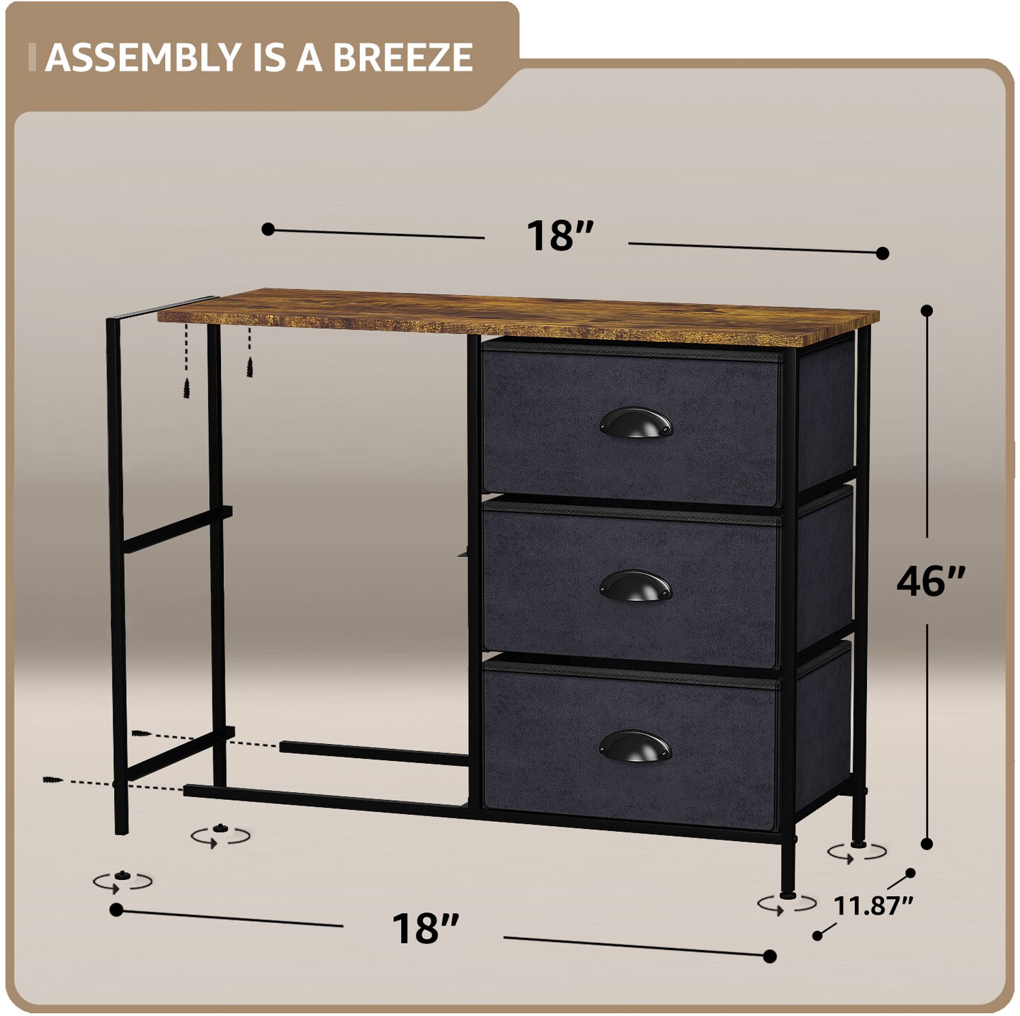 Sorbus Dresser with 5 Drawers - Storage Chest Organizer with Steel Frame, Wood Top, Handles, Fabric Bins