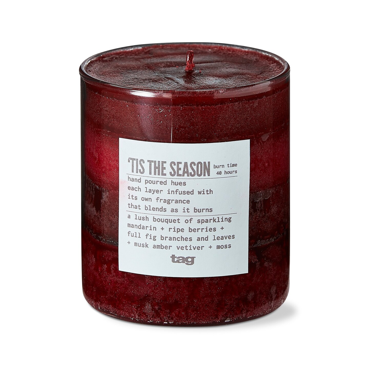 Tis The Season Themed Scented Paraffin Wax Pillar Candle Small Red 3x3.3 inch Burn Time 55 Hours