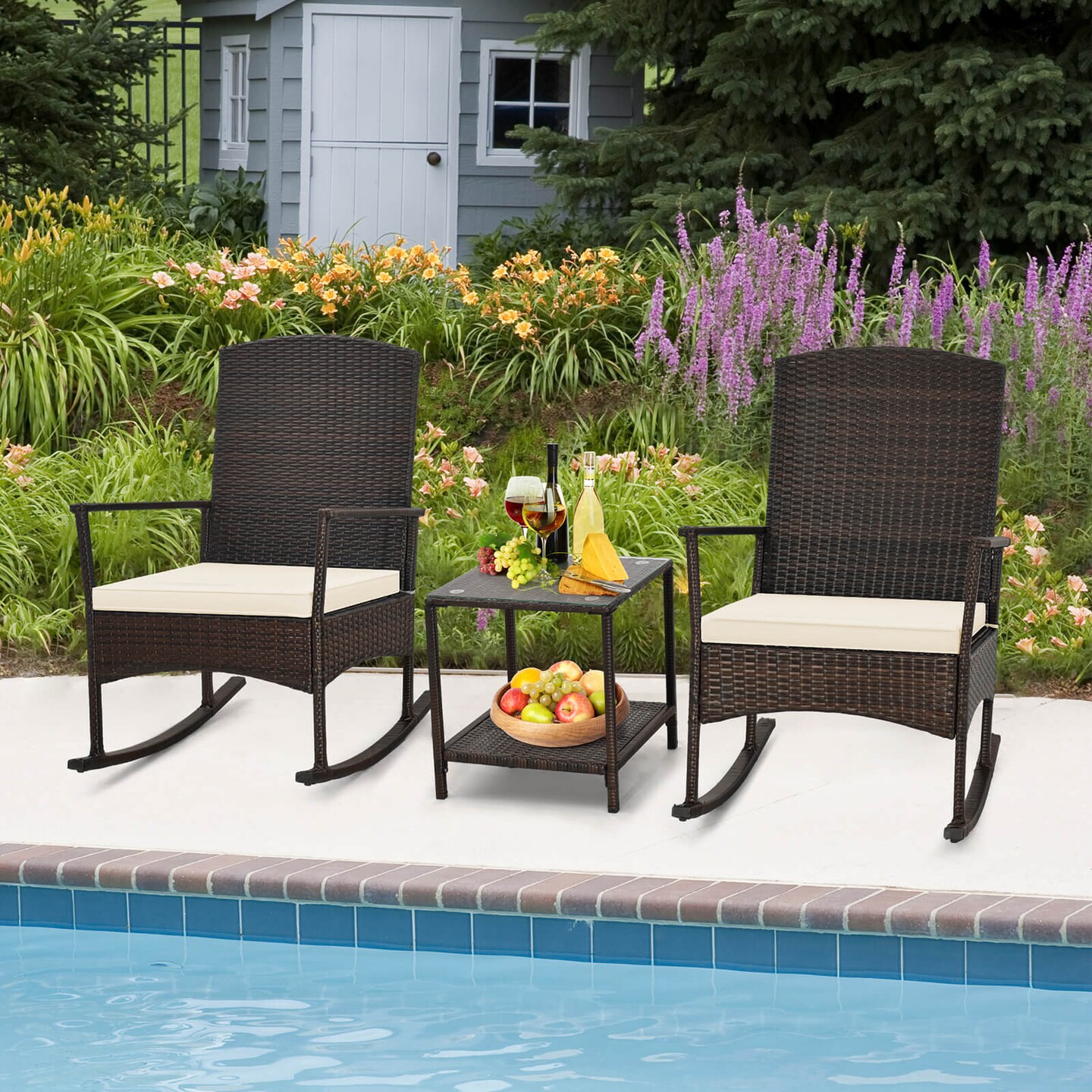 Patio Rocking Chairs With Coffee Table 3 Piece Rattan Furniture Set
