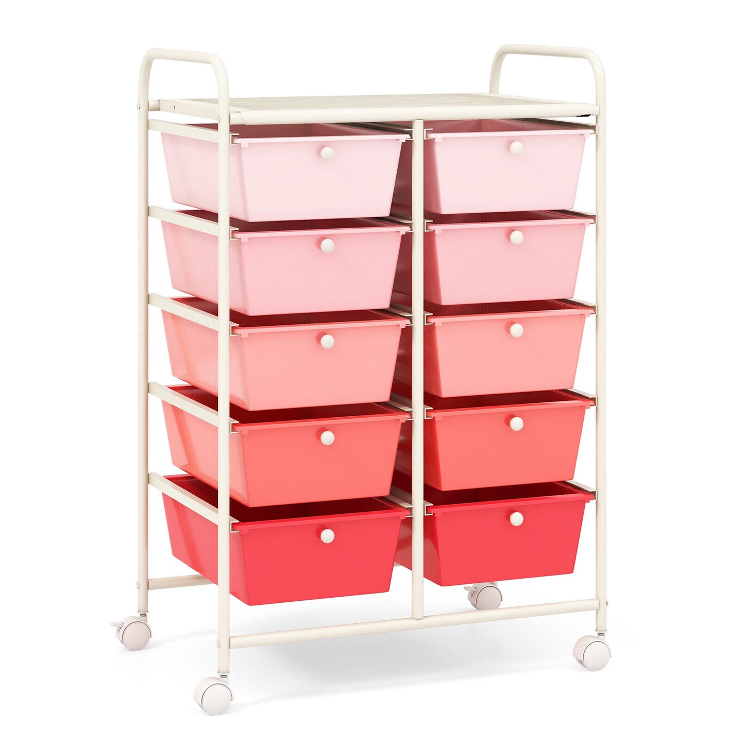 Metal 10-Drawer Rolling Storage Cart with Lockable Wheels