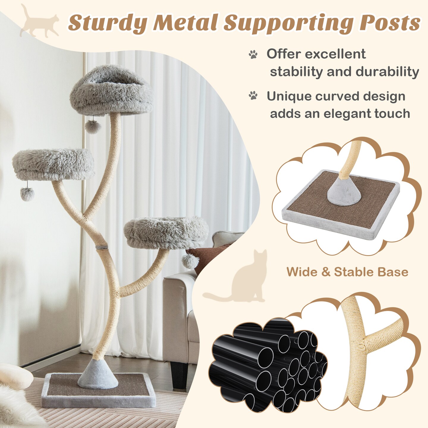 70&#x22; Tall Cat Tree 4-Layer Cat Tower with 3 Perches and Dangling Balls - 23.5&#x22; x 23.5&#x22; x 70&#x22;