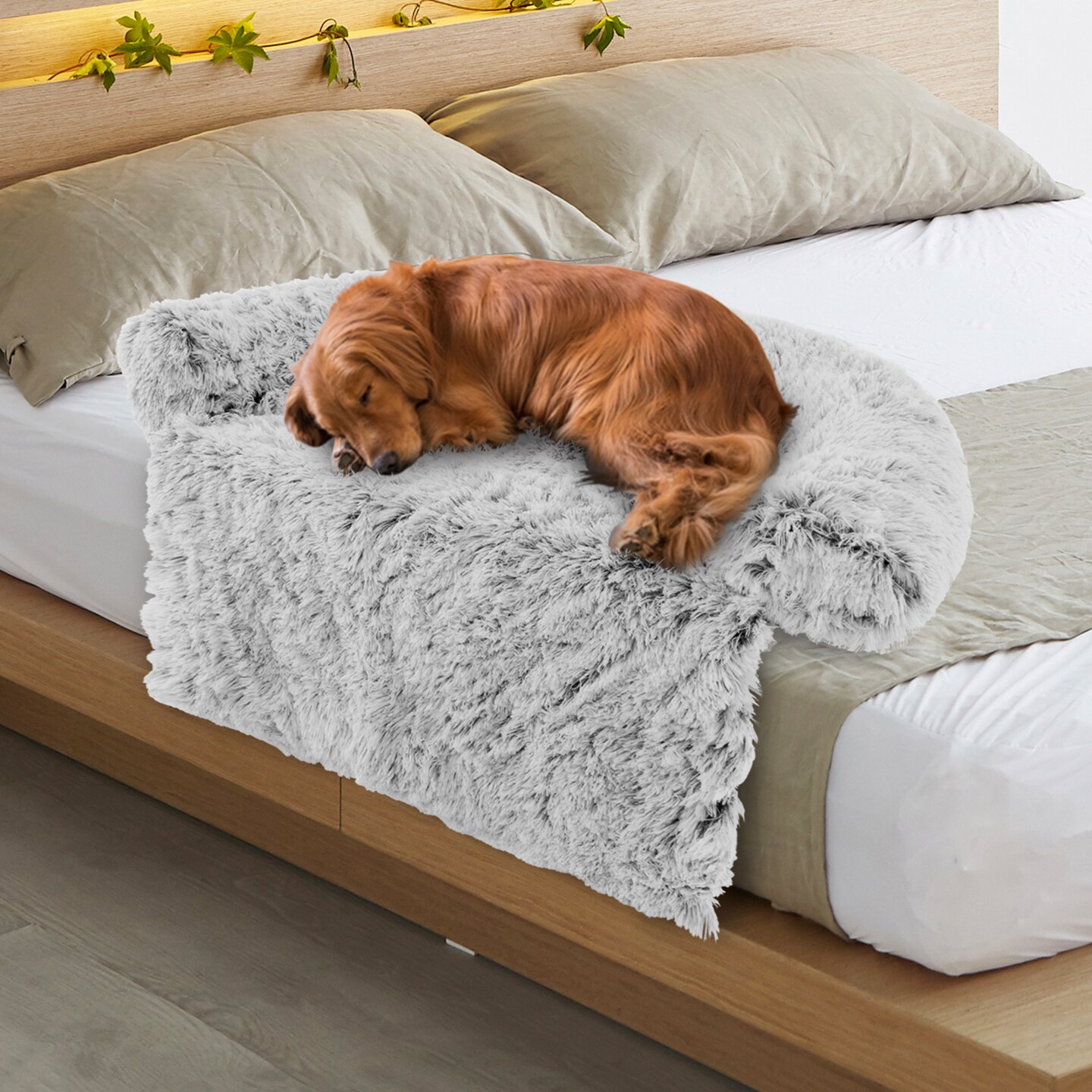 Plush Calming Dog Couch Bed with Removable and Washable Zipper Cover