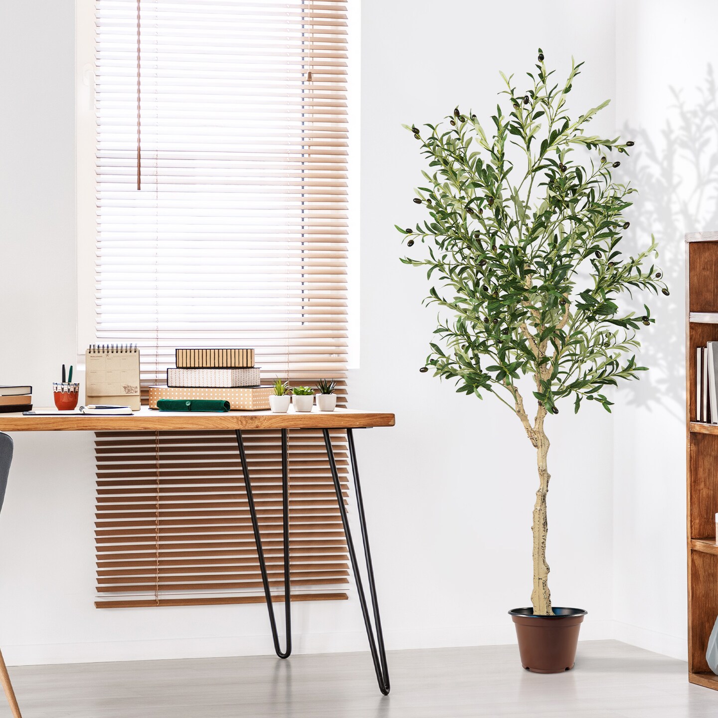 6 Feet Artificial Olive Tree in Cement Pot Perfect Indoor Decoration