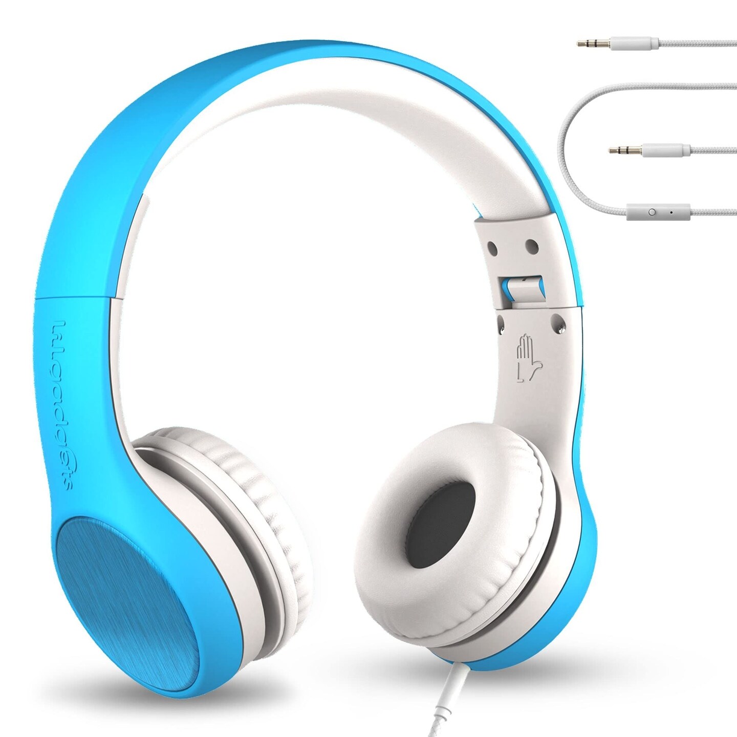 LilGadgets Connect+ Style On-Ear Kids Headphones with Microphone - SharePort Technology, SoftTouch Padding, Detachable Cable, Noise Reduction, Durable &#x26; Adjustable - Blue