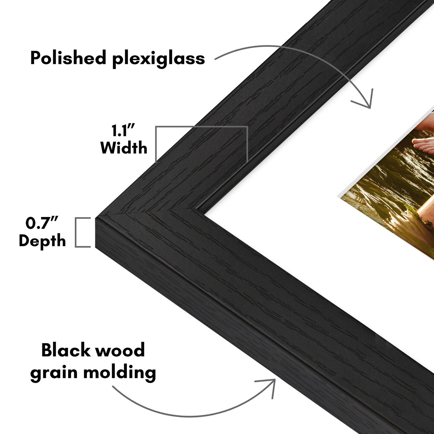 Americanflat Picture Frame with Wide Molding with Mat - Modern Wide Picture Frame - Plexiglass Cover - Hanging Hardware - Includes Easel