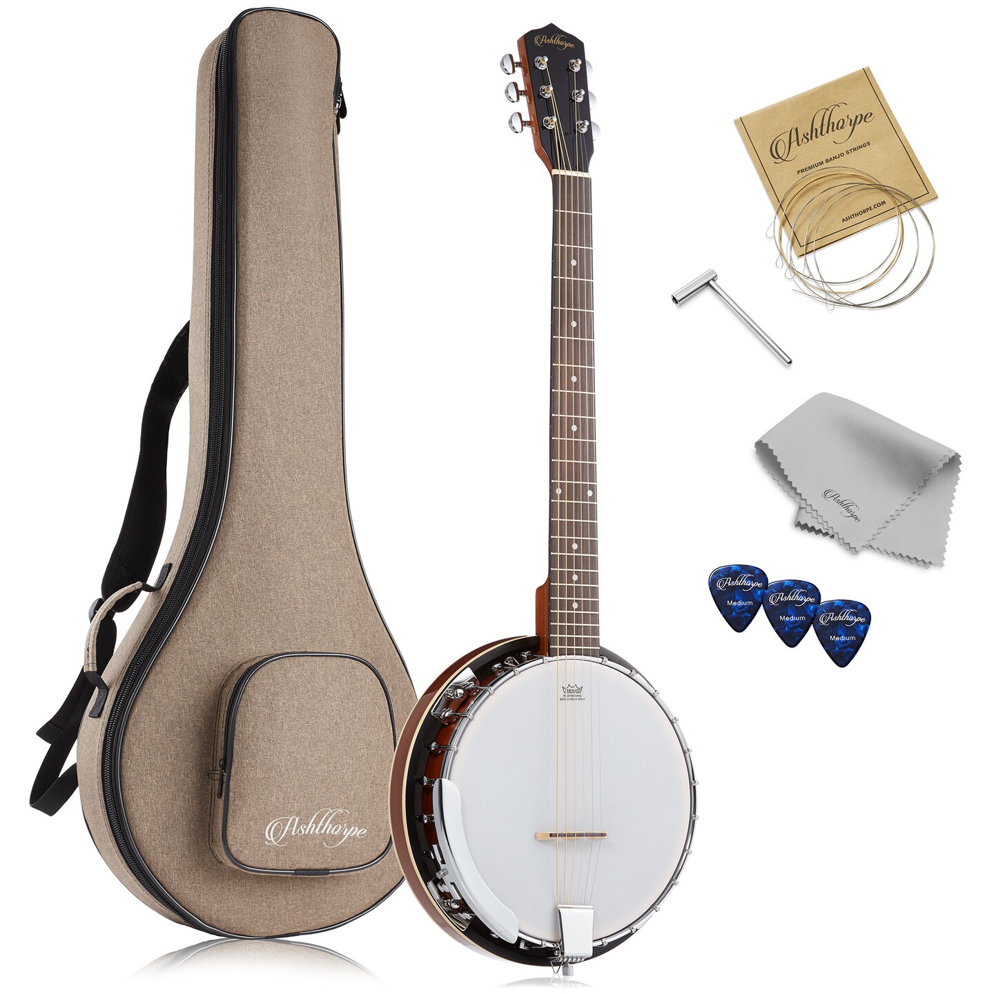 Ashthorpe 6-String Banjo - Full Size with 24 Brackets, Closed Back, Mahogany Resonator