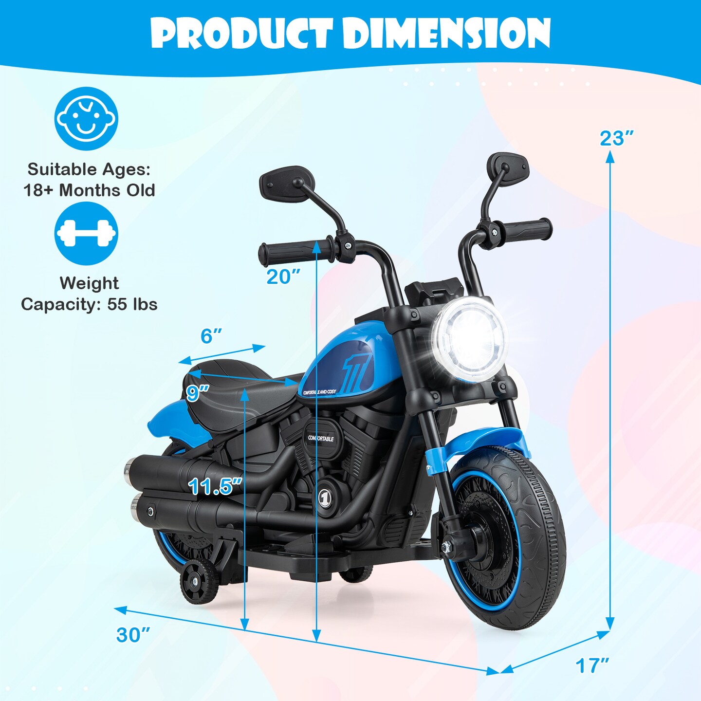 Kids Electric Motorcycle With Training Wheels And Led Headlights