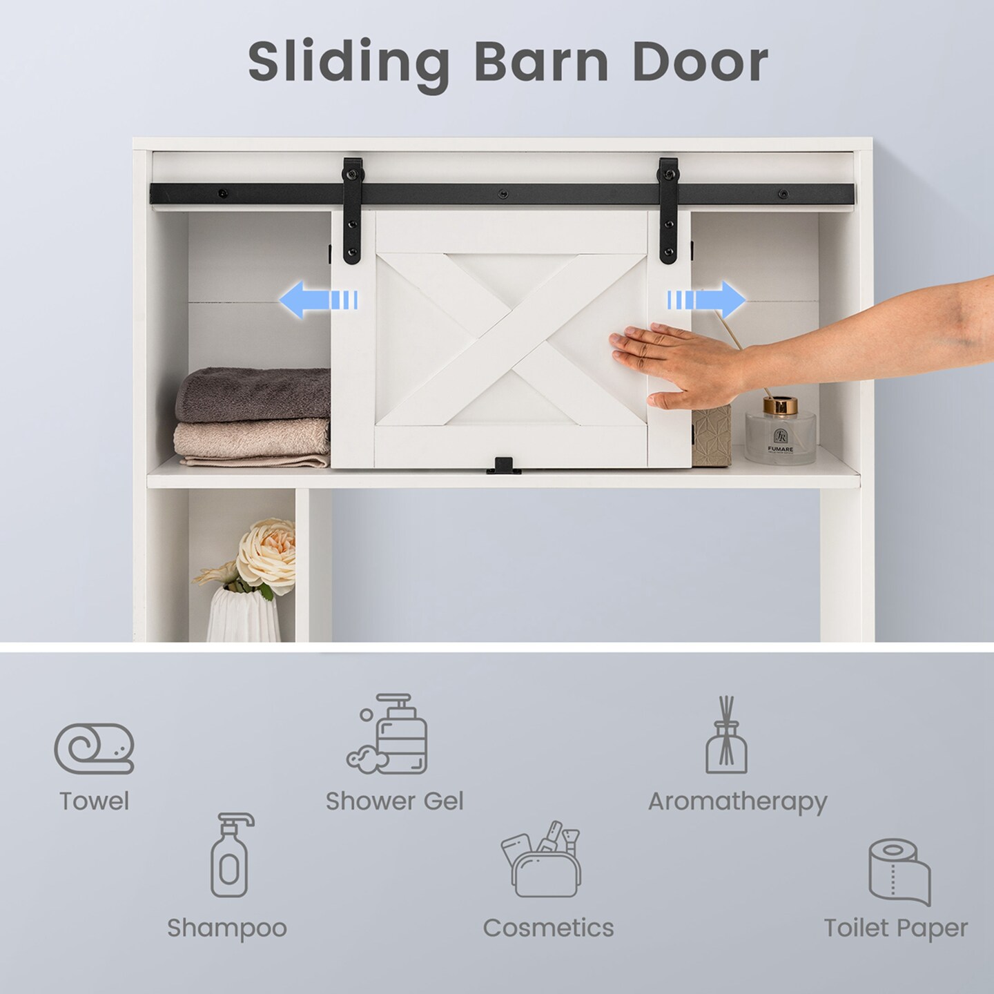 Costway Over the Toilet Bathroom Storage Cabinet with Sliding Barn Door &#x26; Shelves White