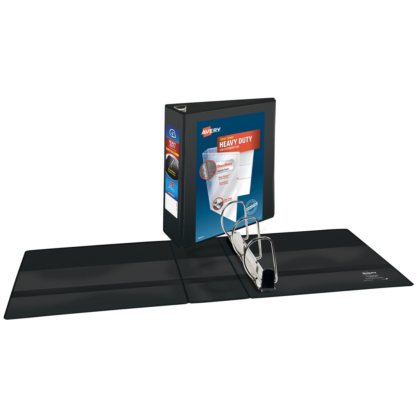 Avery Heavy-Duty View 3 Ring Binders, 4&#x22; One Touch Slant Rings, 2 Black Binders (79874)