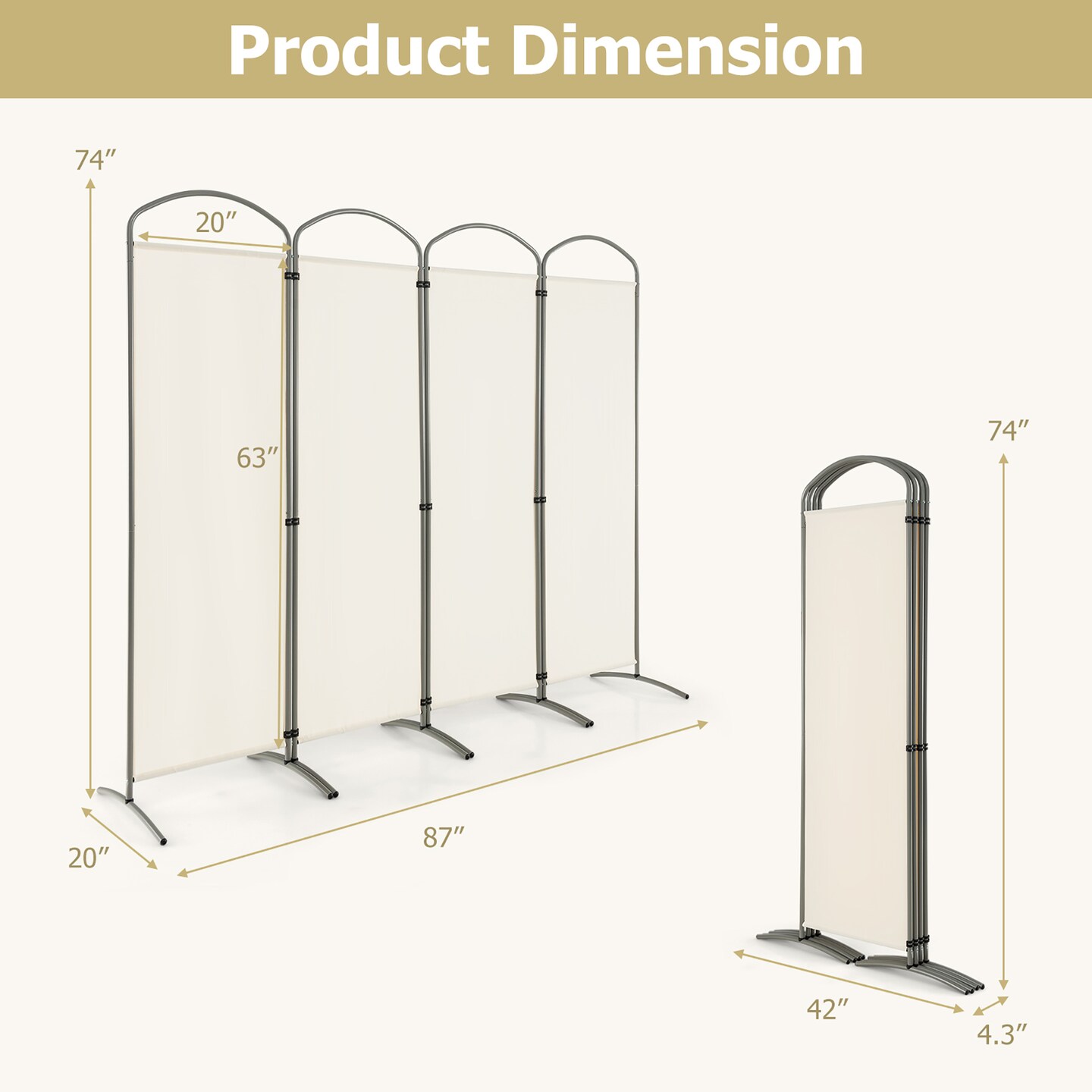 Costway 4 Panels Folding Room Divider 6 Ft Tall Fabric Privacy Screen Black/Brown/Grey/White