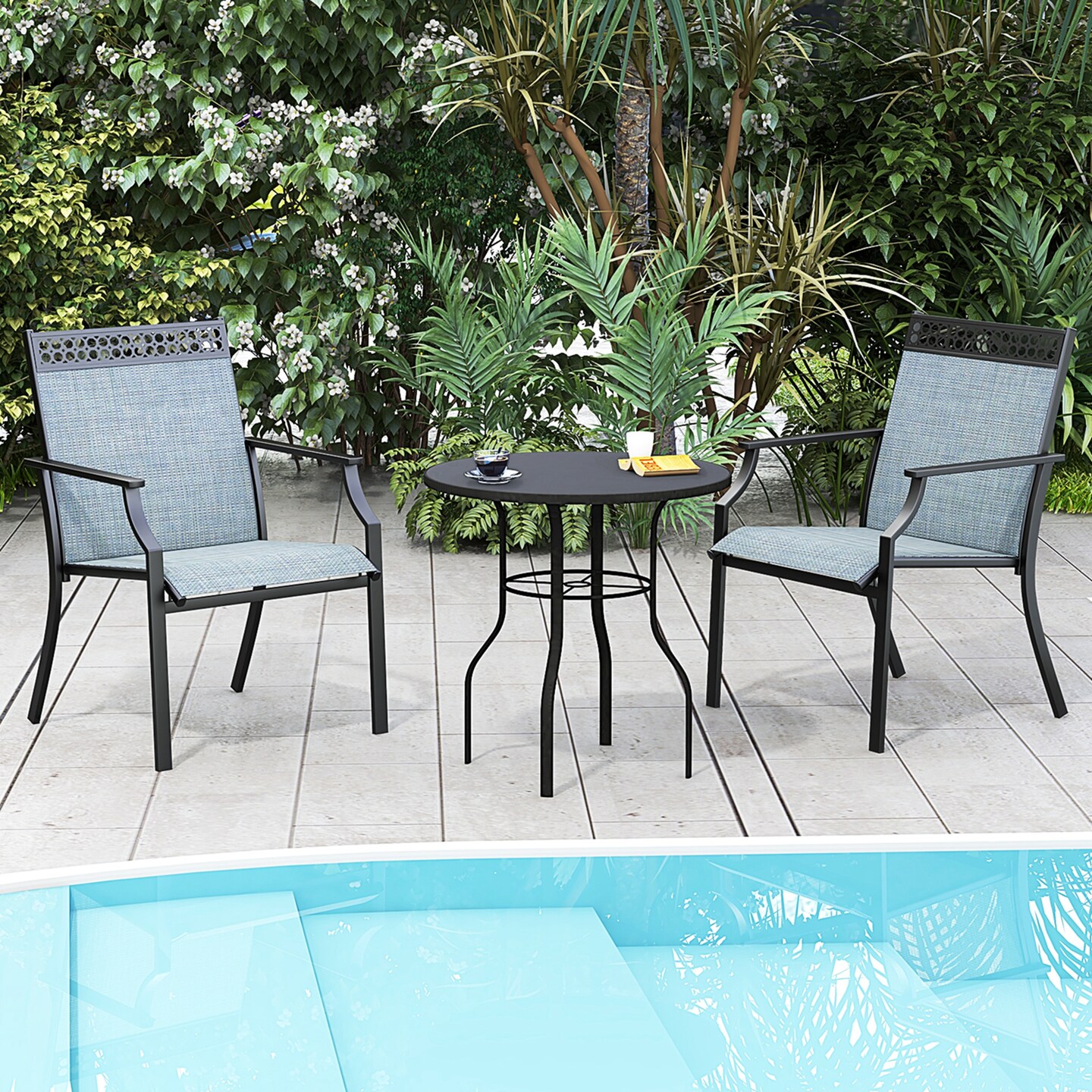 Costway Patio Chairs Set of 2 with All Weather Breathable Fabric High Backrest Blue/Coffee/Black