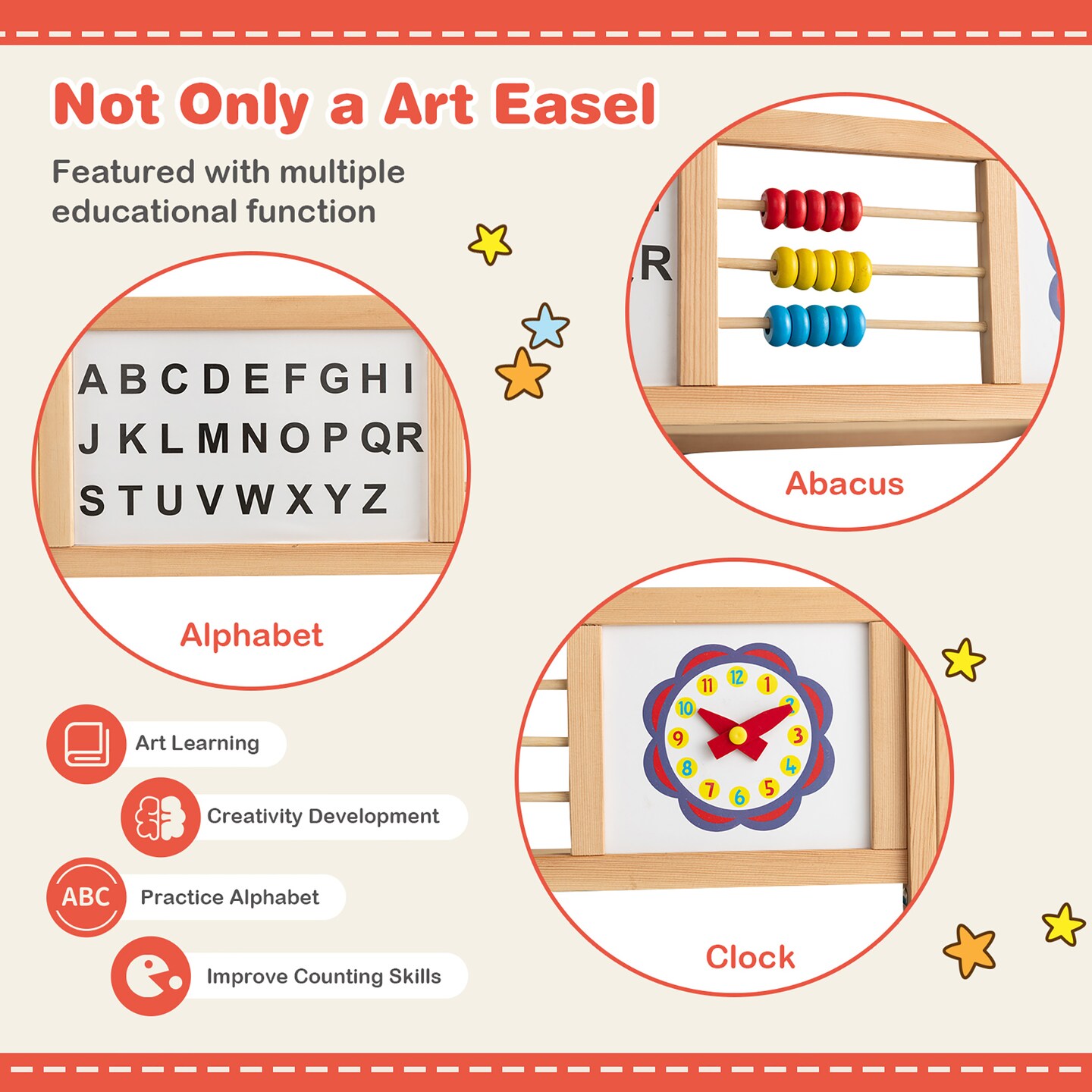 Costway 3-in-1 Wooden Art Easel for Kids Double Sided Easel with Drawing Paper Roll