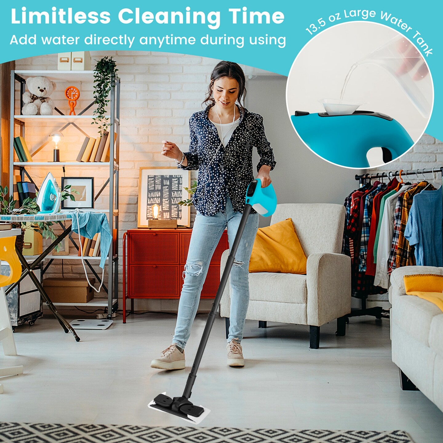 Costway 1400W Multipurpose Handheld Steam Cleaner Steam Mop with 14 Accessories Blue/Green