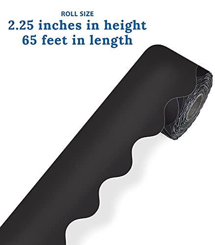 65 Feet Black Bulletin Board Borders, Scalloped Border Trim, Rolled Classroom Borders for Bulletin Board, White Board, Cork Board, Locker, and Classroom D&#xE9;cor