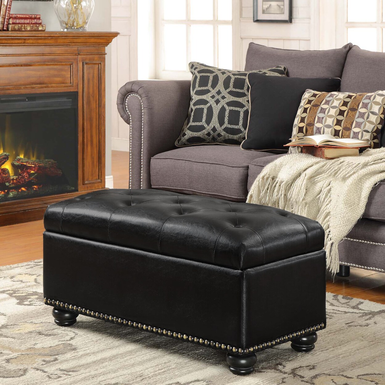 Convenience Concepts Designs4Comfort 7th Avenue Storage Ottoman, Black
