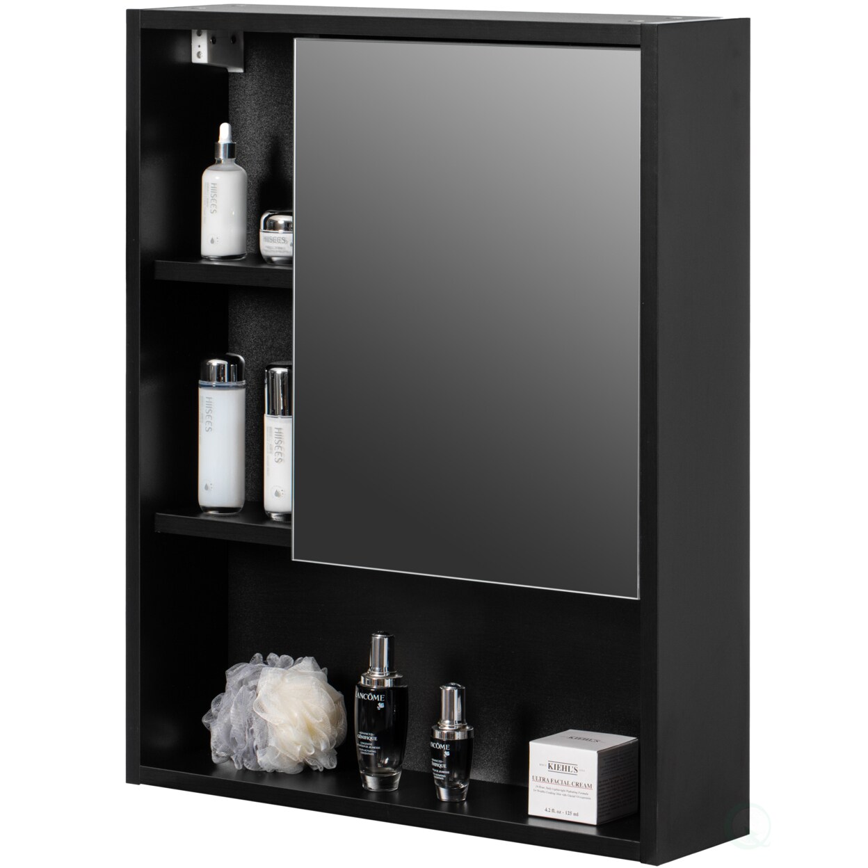 Basicwise Wall Mount Bathroom Mirrored Storage with Open Shelf