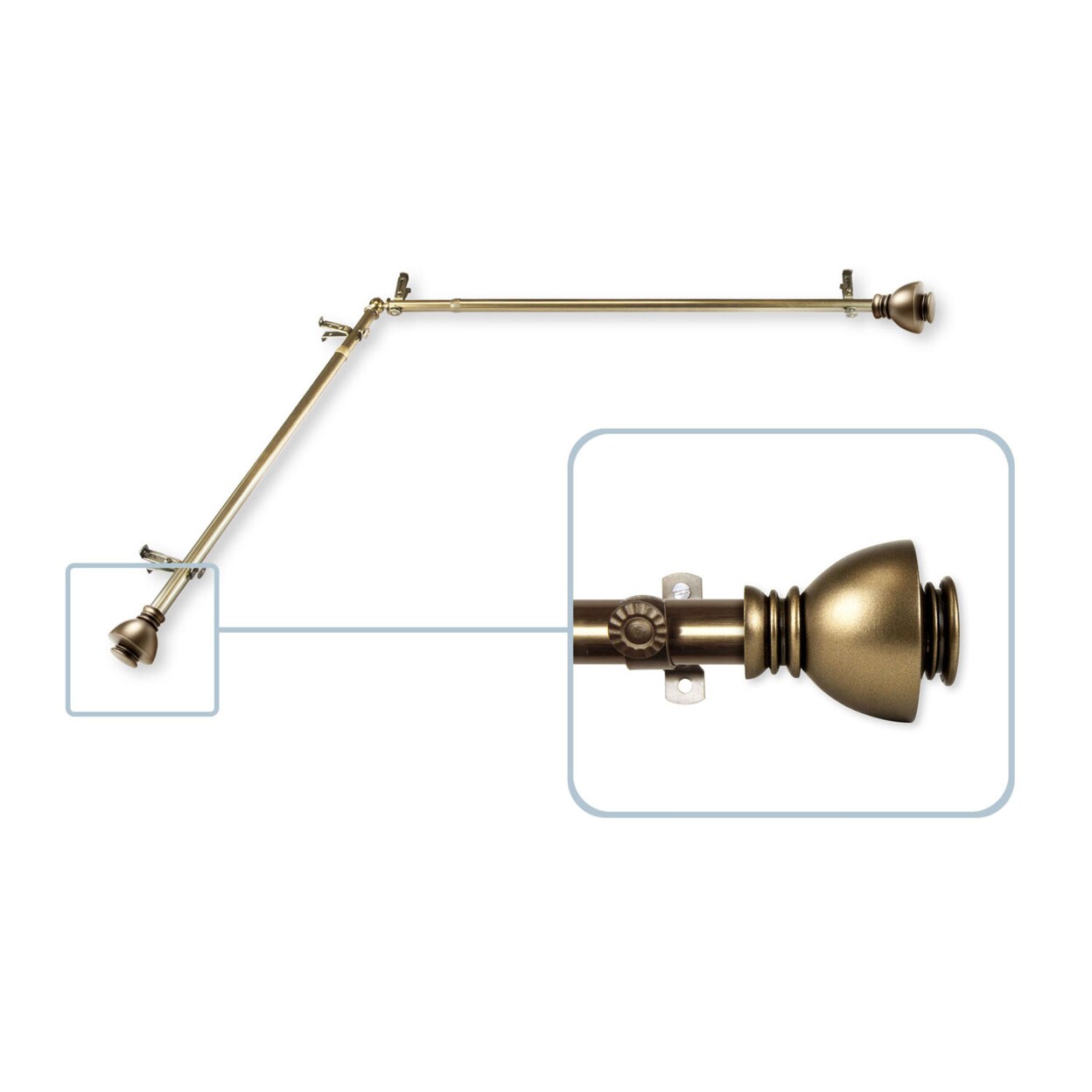 Hermosa Home   Marceau 13 by 16&#x22; Corner Window Curtain Rod - Antique Brass