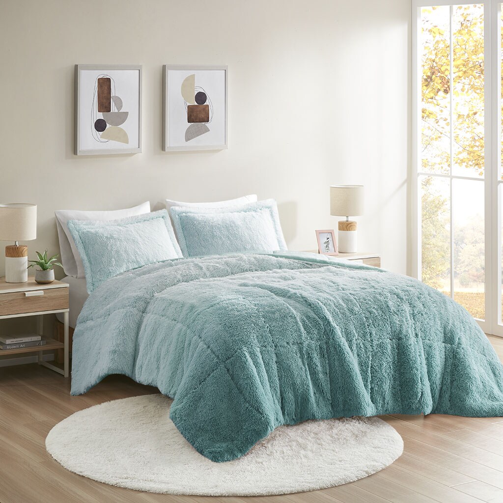 Gracie Mills Ombre Shaggy Long faux Comforter Mini Set - GRACE-14936