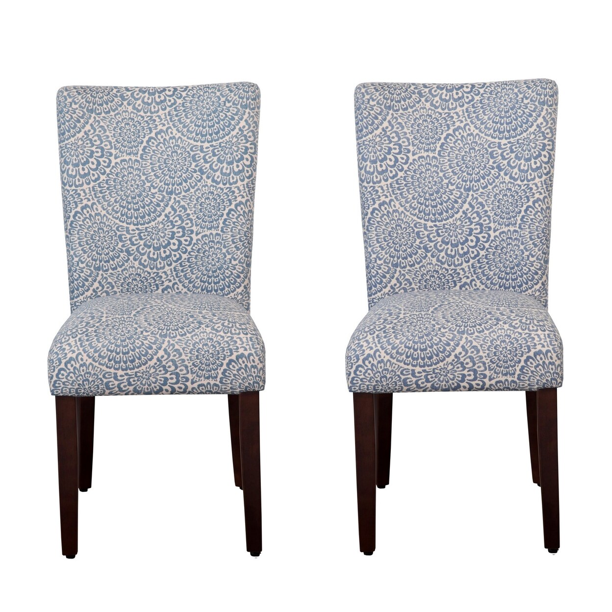 Saltoro Sherpi Wooden Parson Dining Chairs With Floral Patterned Fabric