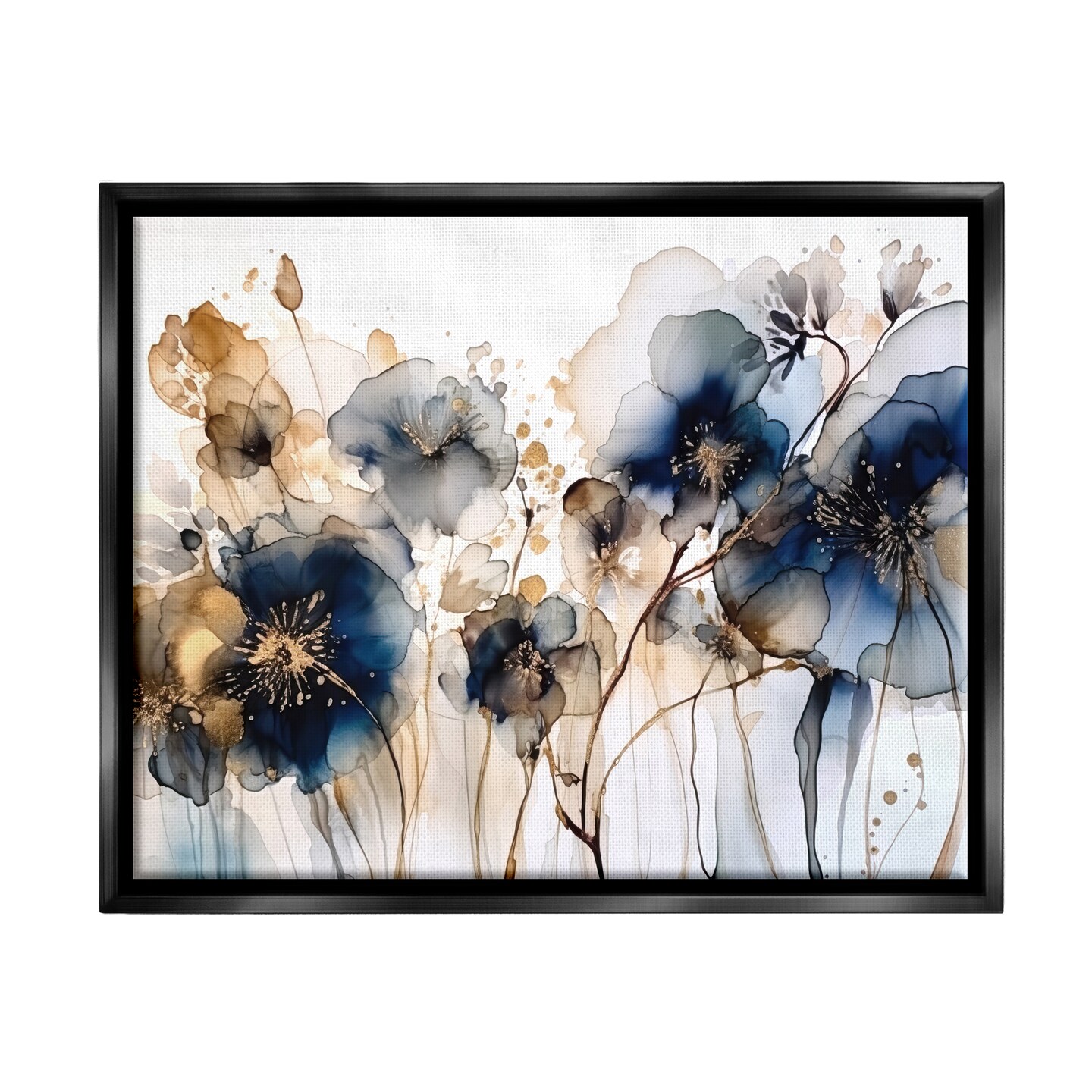 Stupell Industries Navy & Gold Abstraction Framed Floater Canvas Wall Art