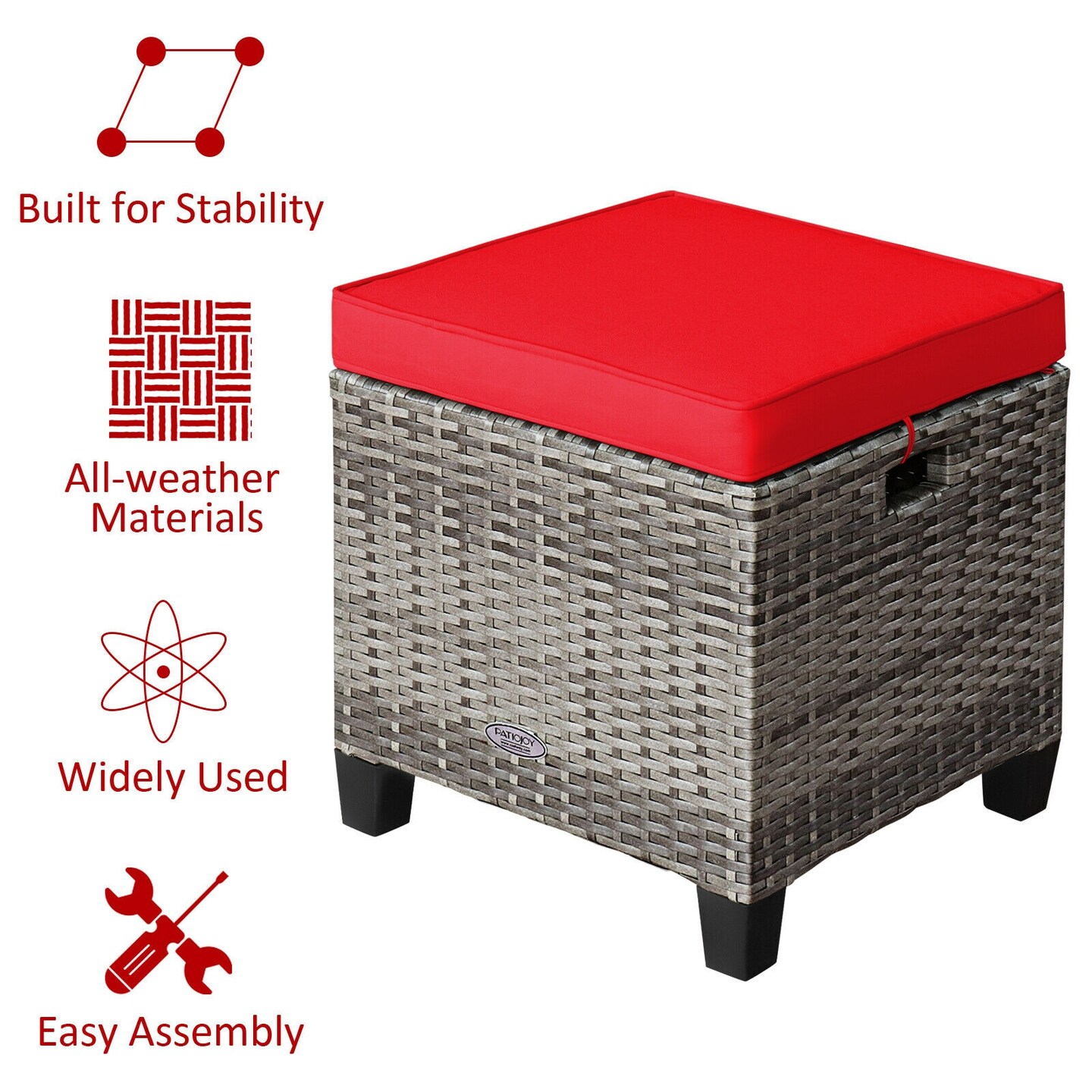 2 Pieces Patio Rattan Wicker Ottoman Seat with Removable Cushions