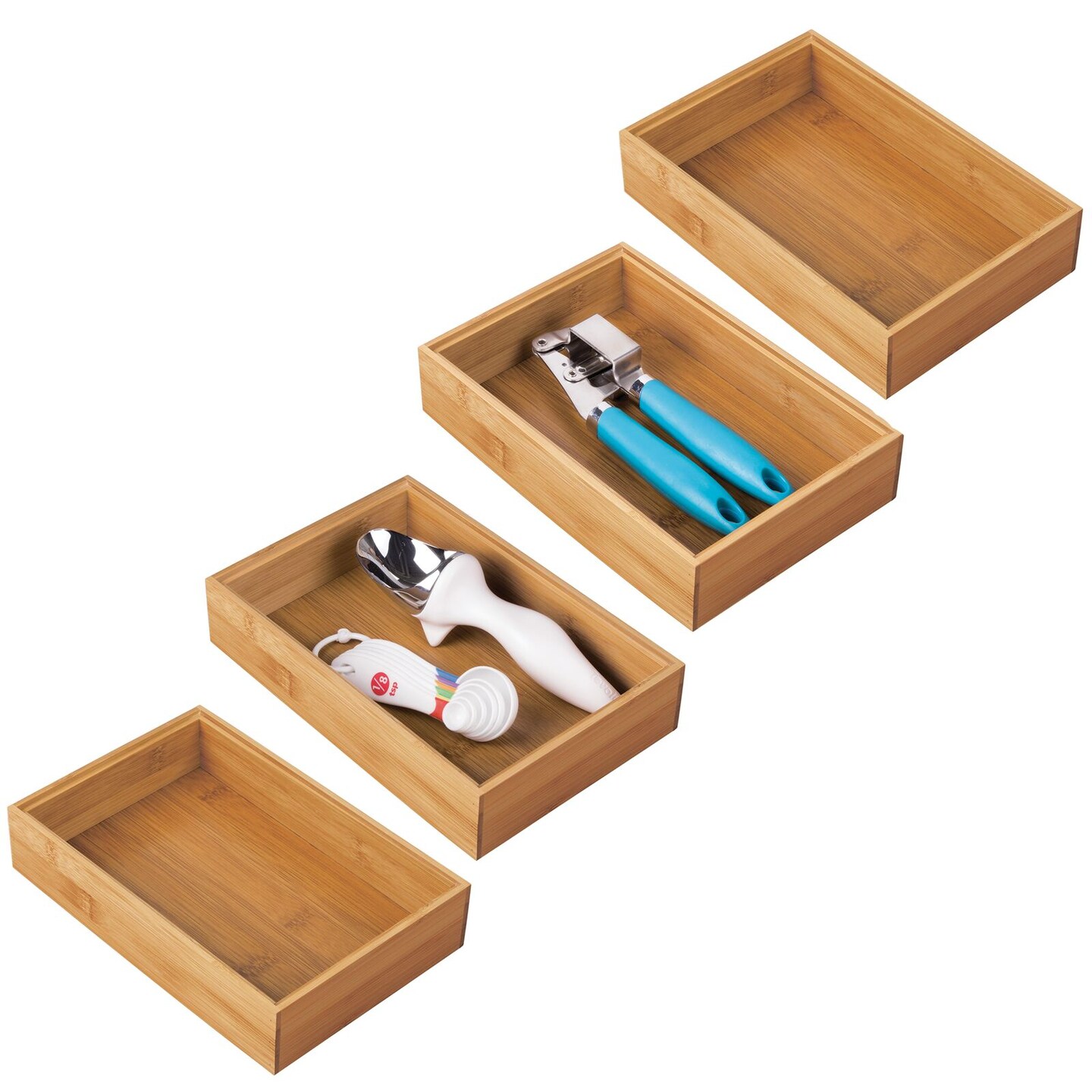 mDesign Stackable Kitchen Bamboo Drawer Organizer, Natural Wood