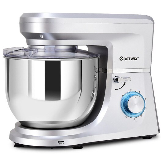 6 Speed 7.5 Qt Tilt-Head Stainless Steel Electric Food Stand Mixer-Silver
