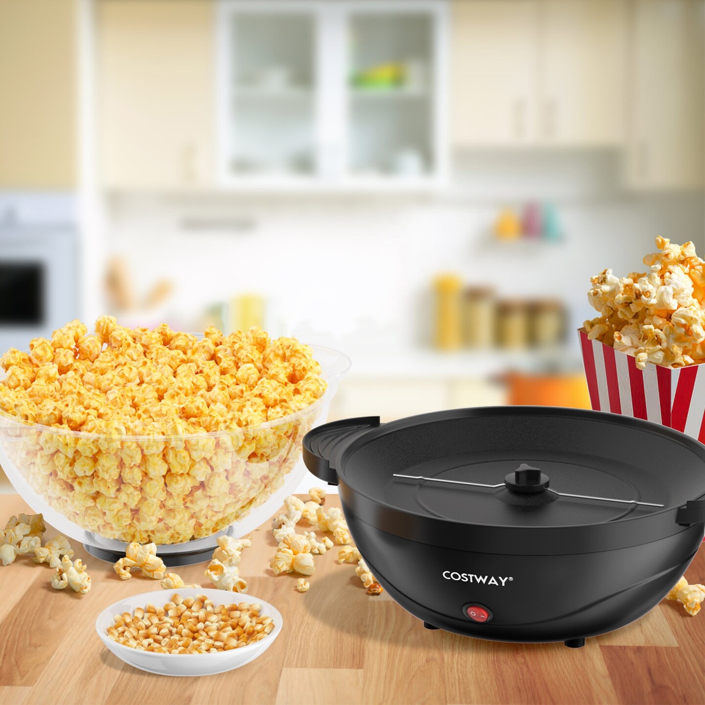6QT Stirring Popcorn Popper Maker with Nonstick Plate