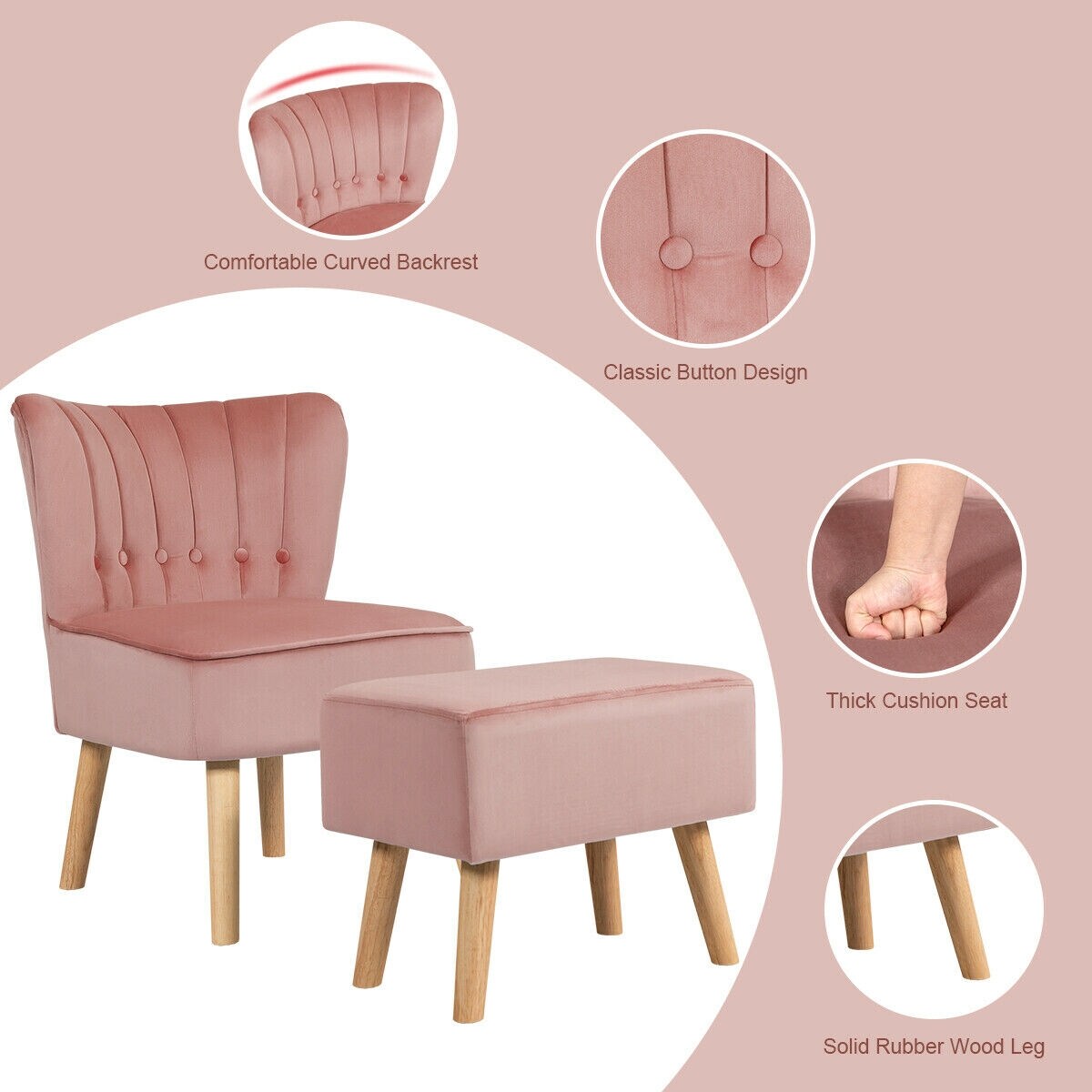Leisure Chair and Ottoman Thick Padded Tufted Sofa Set