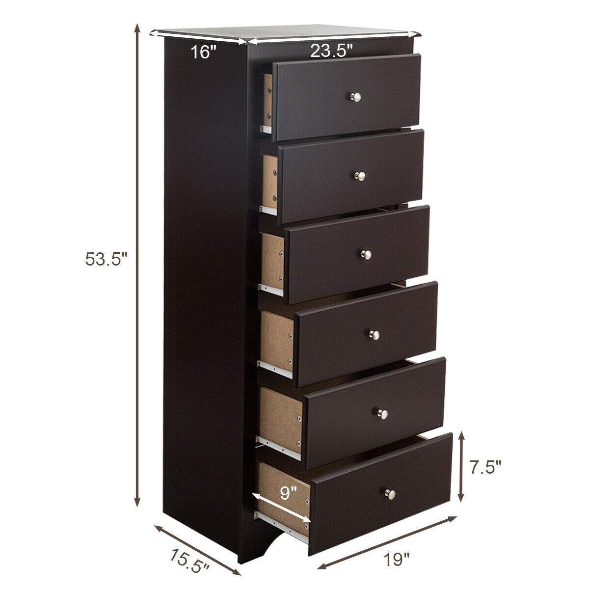 6 Drawers Chest Dresser Clothes Storage Bedroom Furniture Cabinet