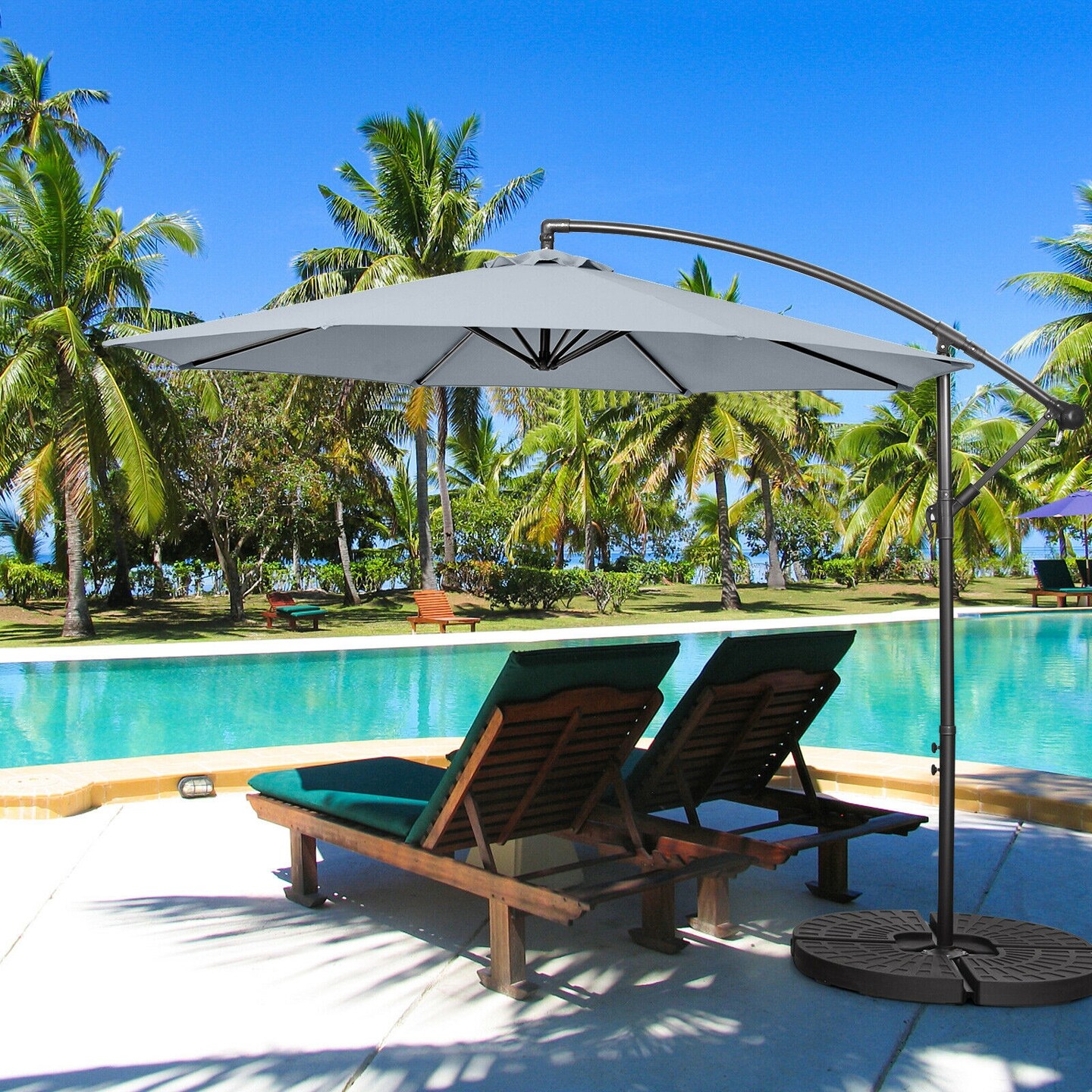 10 Feet Offset Umbrella with 8 Ribs Cantilever and Cross Base Tilt Adjustment