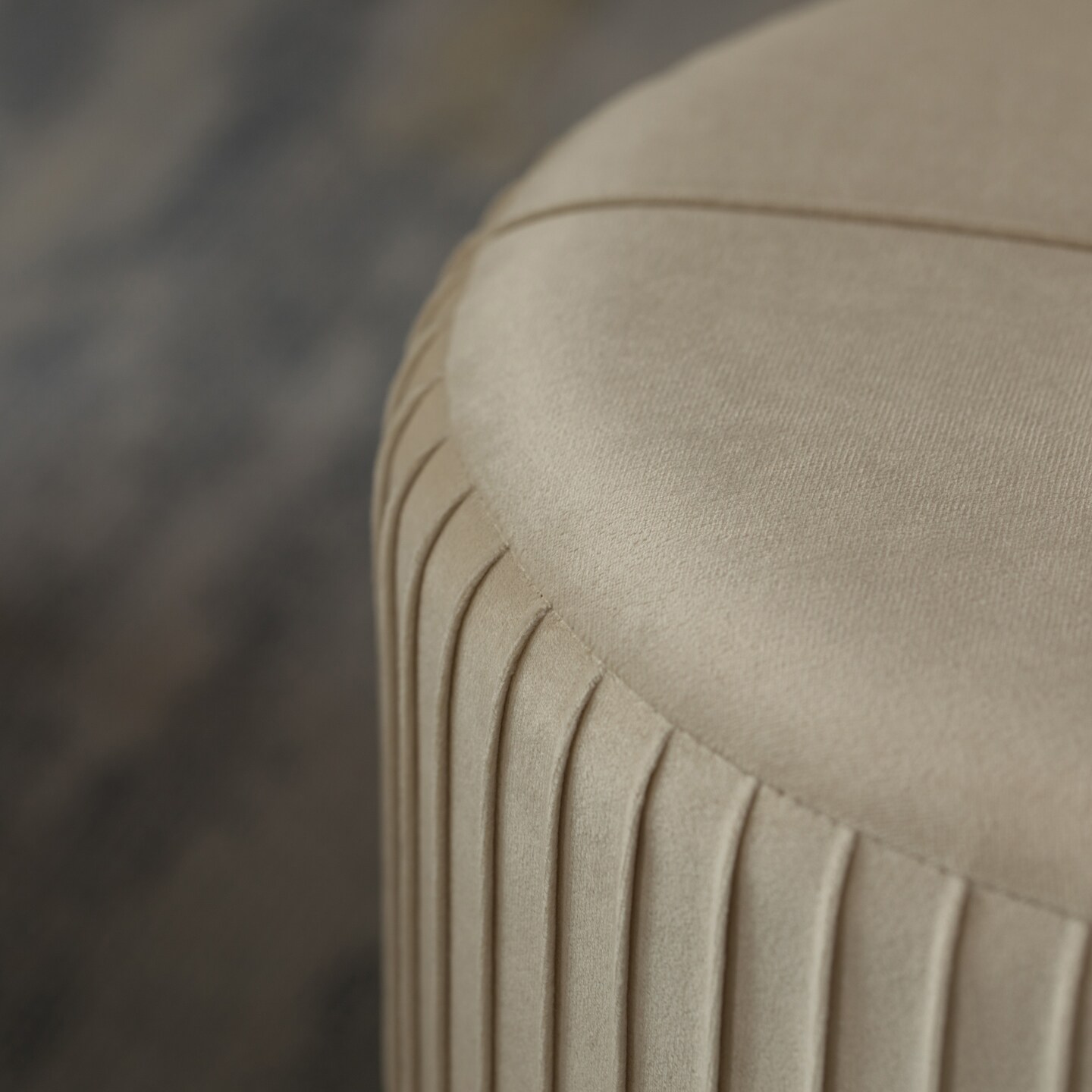 Round Velvet Ottoman Stool Raised with Hairpin Gold Base